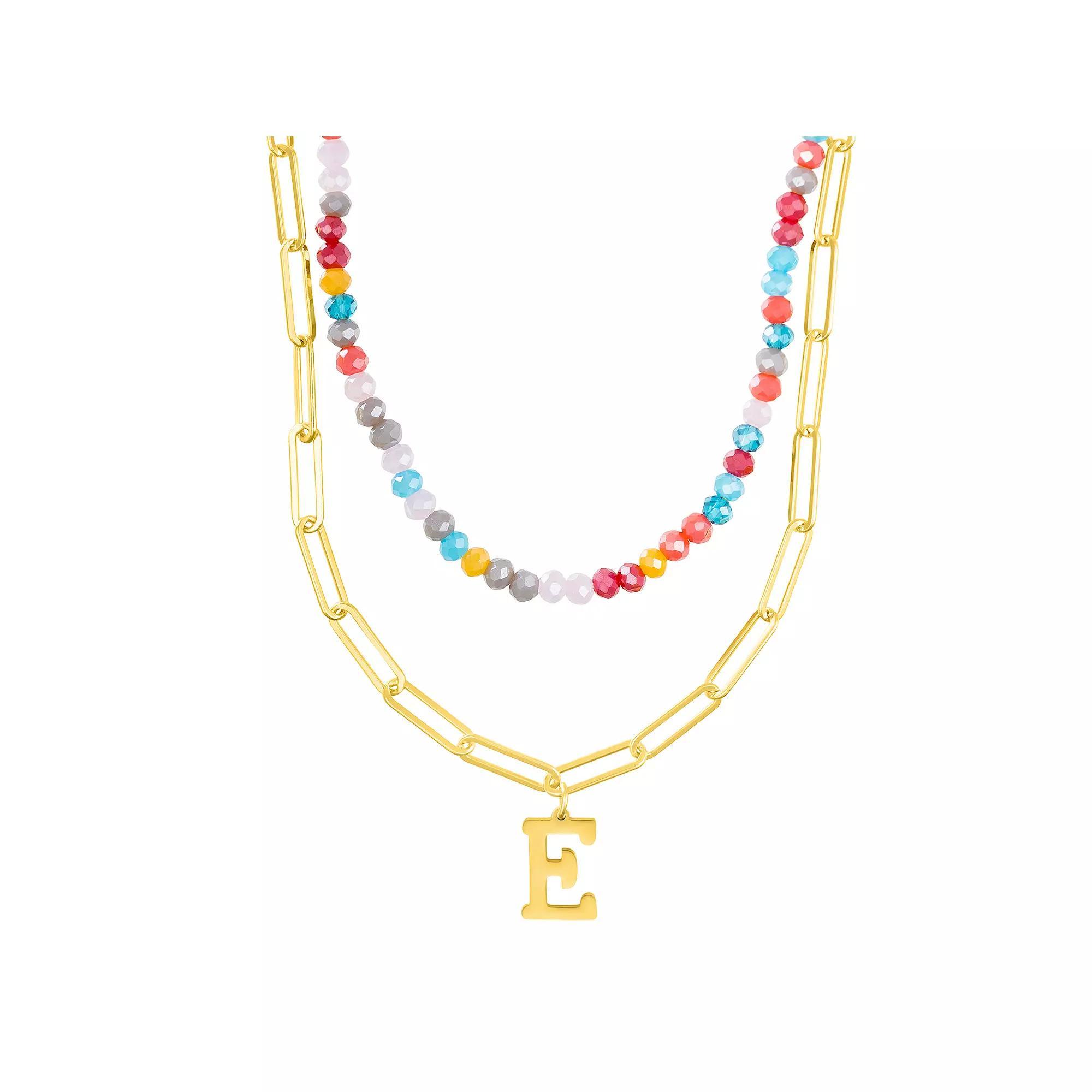 Adornia Gold Tone Adjustable Layered Color Simulated Stone Beads & Paperclip Chain Initial Necklace, Women's, Size: 15-18" ADJ, Gold Tone C Product Image