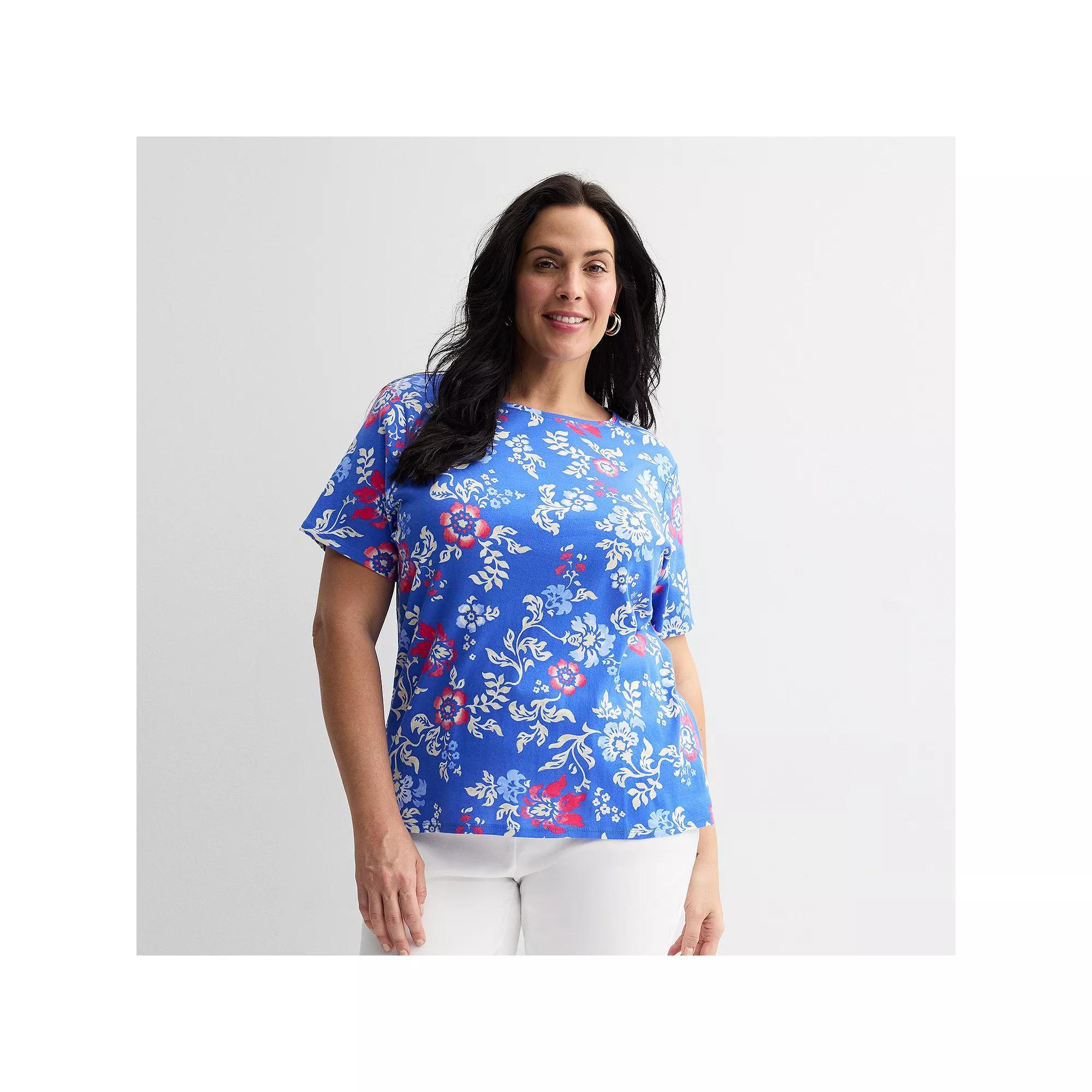Plus Size Croft & Barrow® Essential Crewneck Top, Women's, Size: 2XL, Deep Pink Geo Product Image