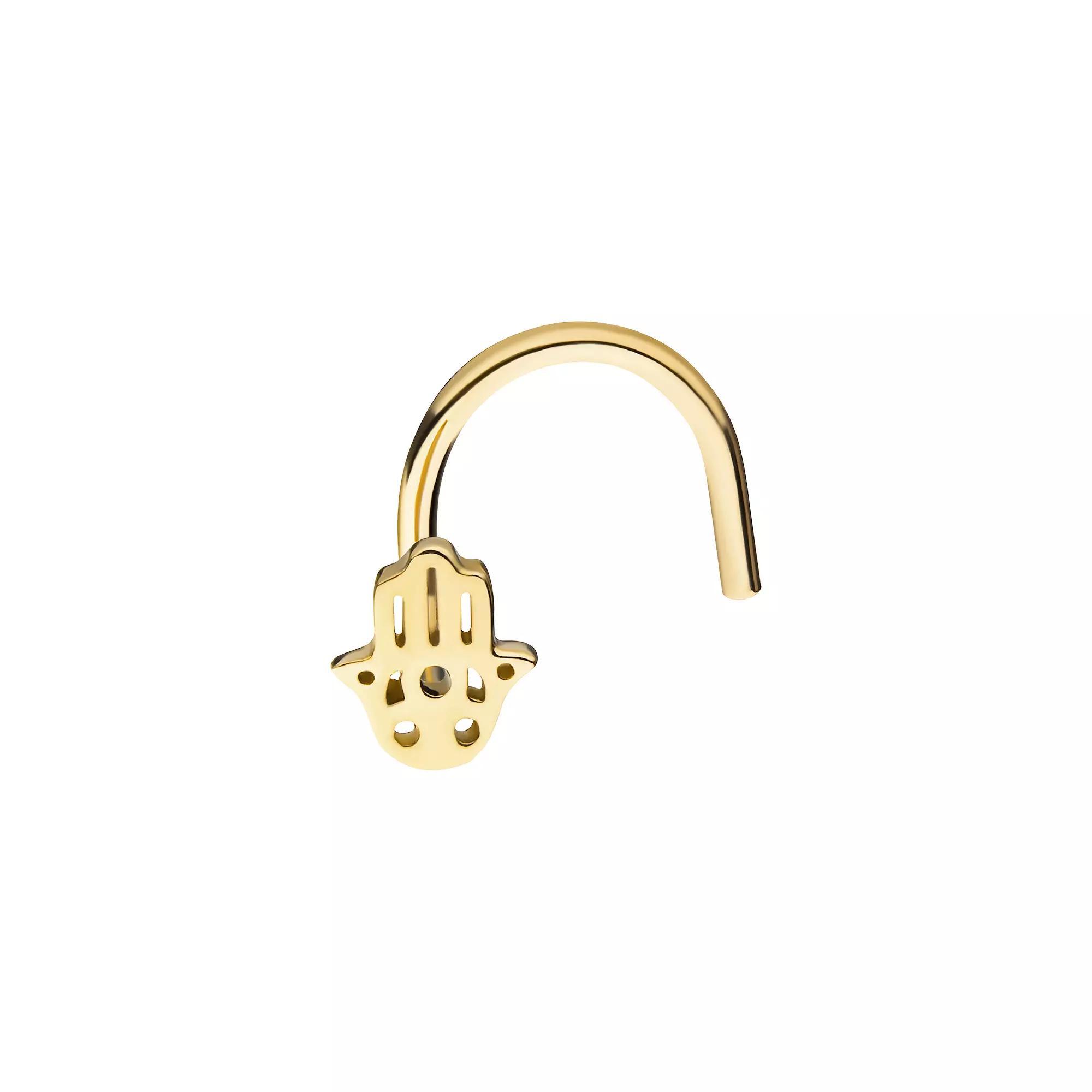 Earrangements 14k Gold Hamsa Hand Nose Screw, Women's, Yellow Product Image