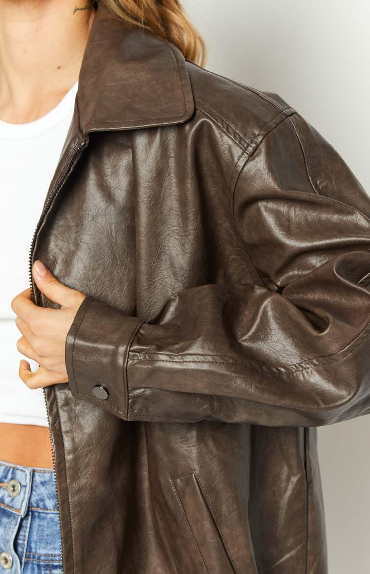 Abbi PU Vintage Brown Bomber Jacket Girls Product Image