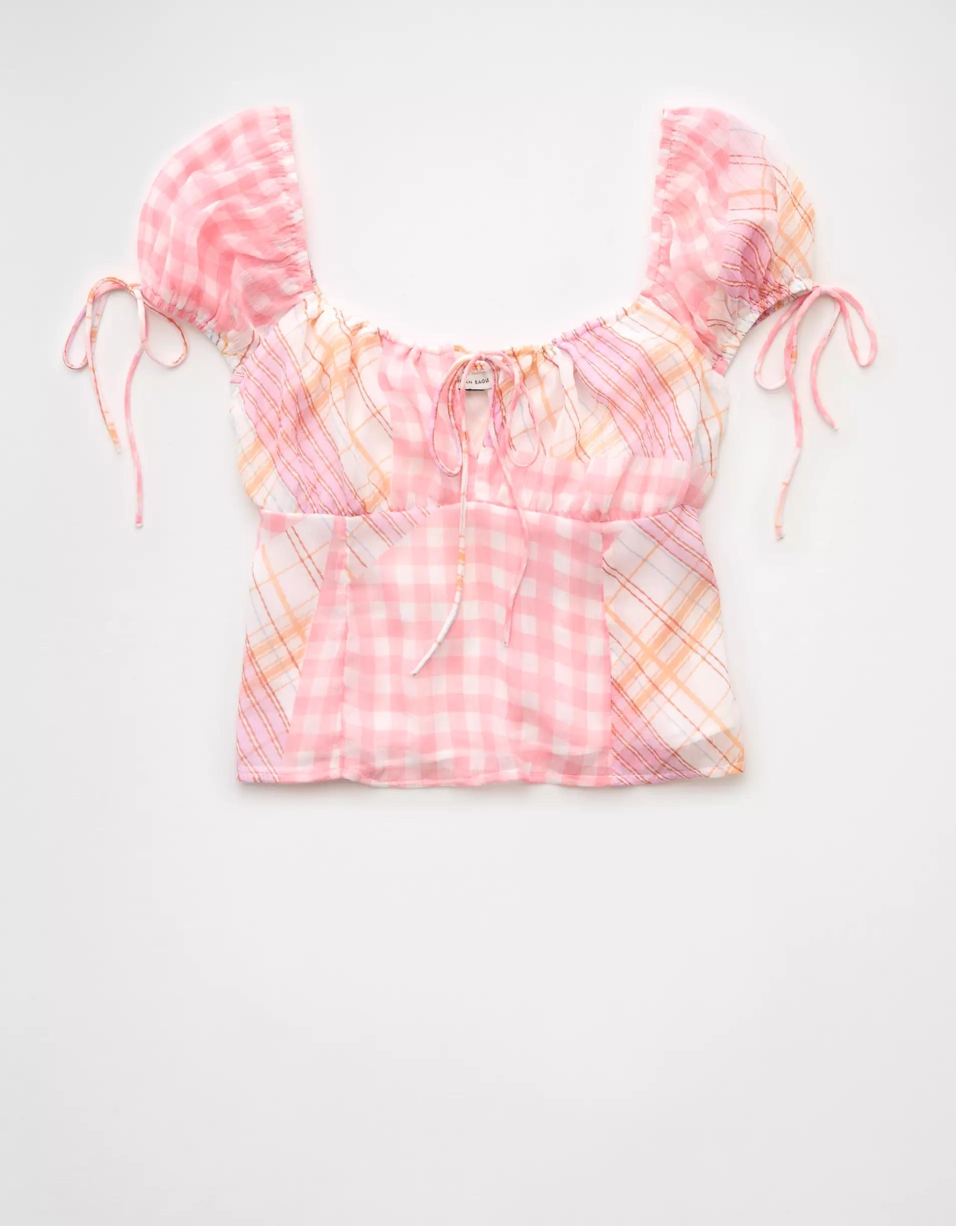 AE Satin Cap Sleeve Patchwork Corset Top Product Image
