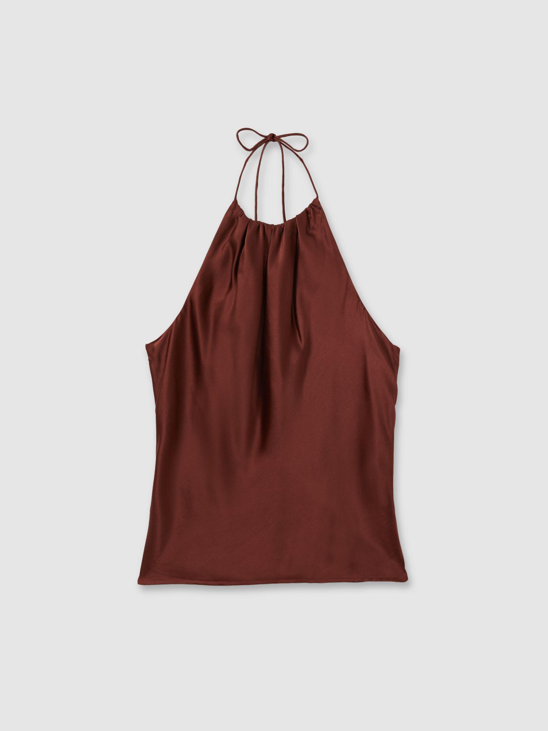 Gisele Brown Paige Silk Satin Halter Neck Brown Top Product Image