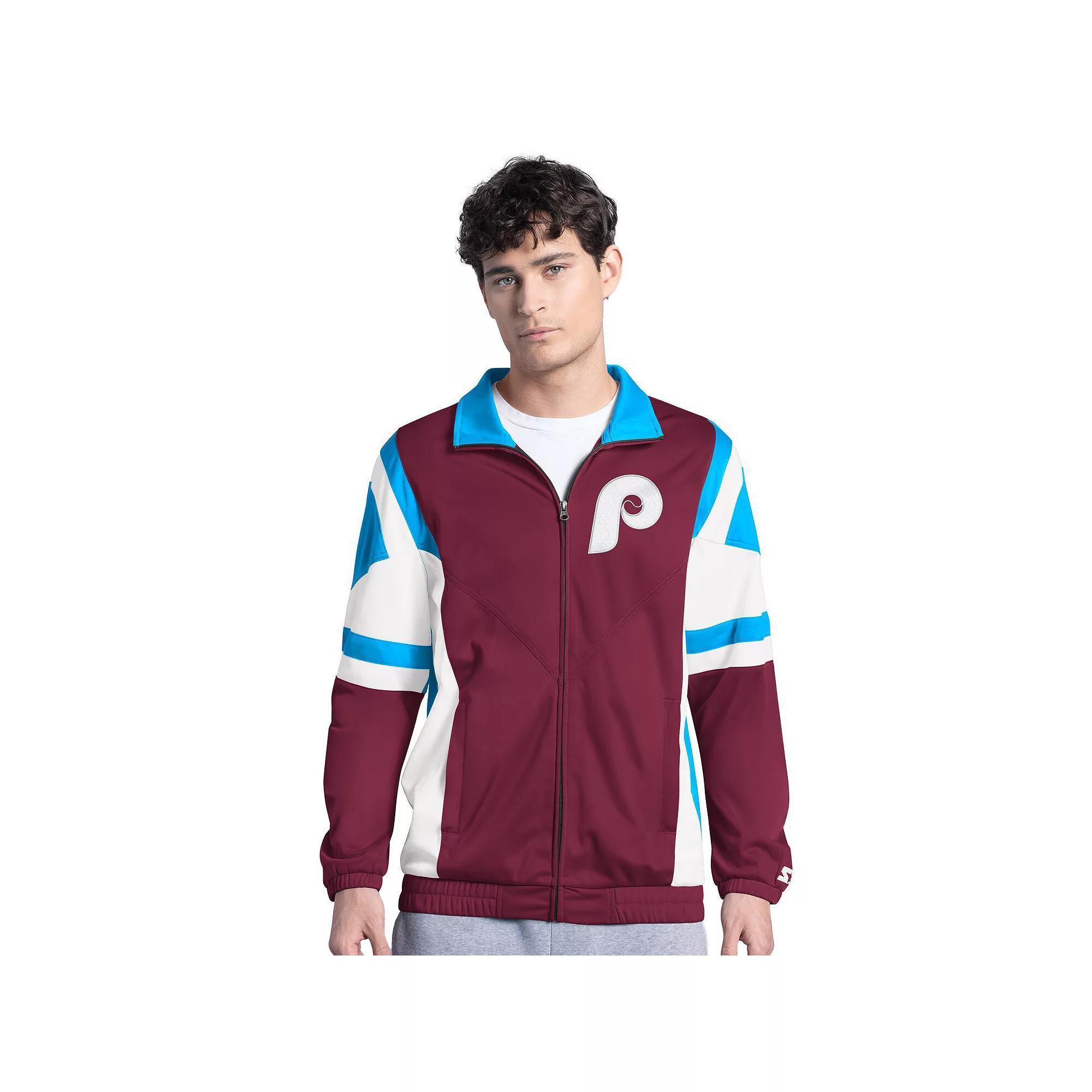 Men's Starter Burgundy/Light Blue Philadelphia Phillies Contender Tricot Full-Zip Track Jacket, Size: Small, Med Re Product Image