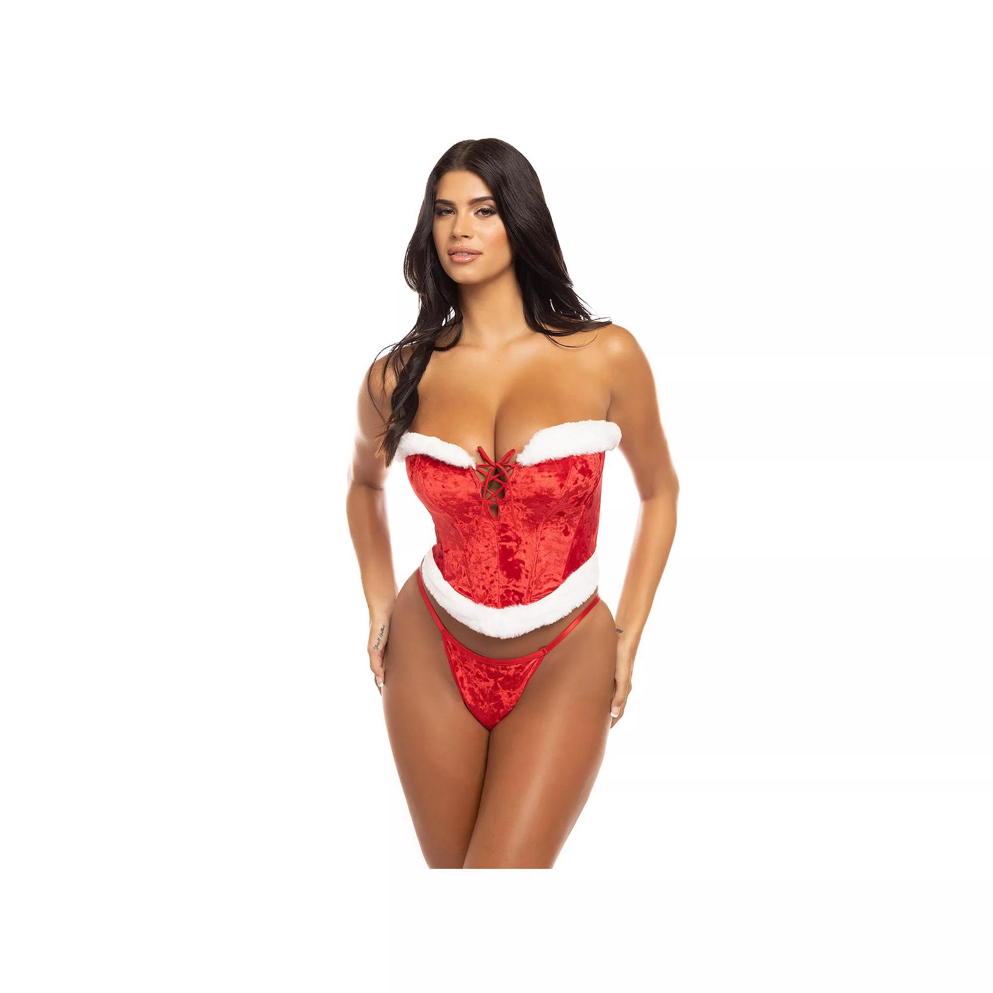 Women's Oh La La Cheri Santa's Entourage Bustier and Panty Set 61-11529, Size: Small-Medium, Red Bright White Product Image