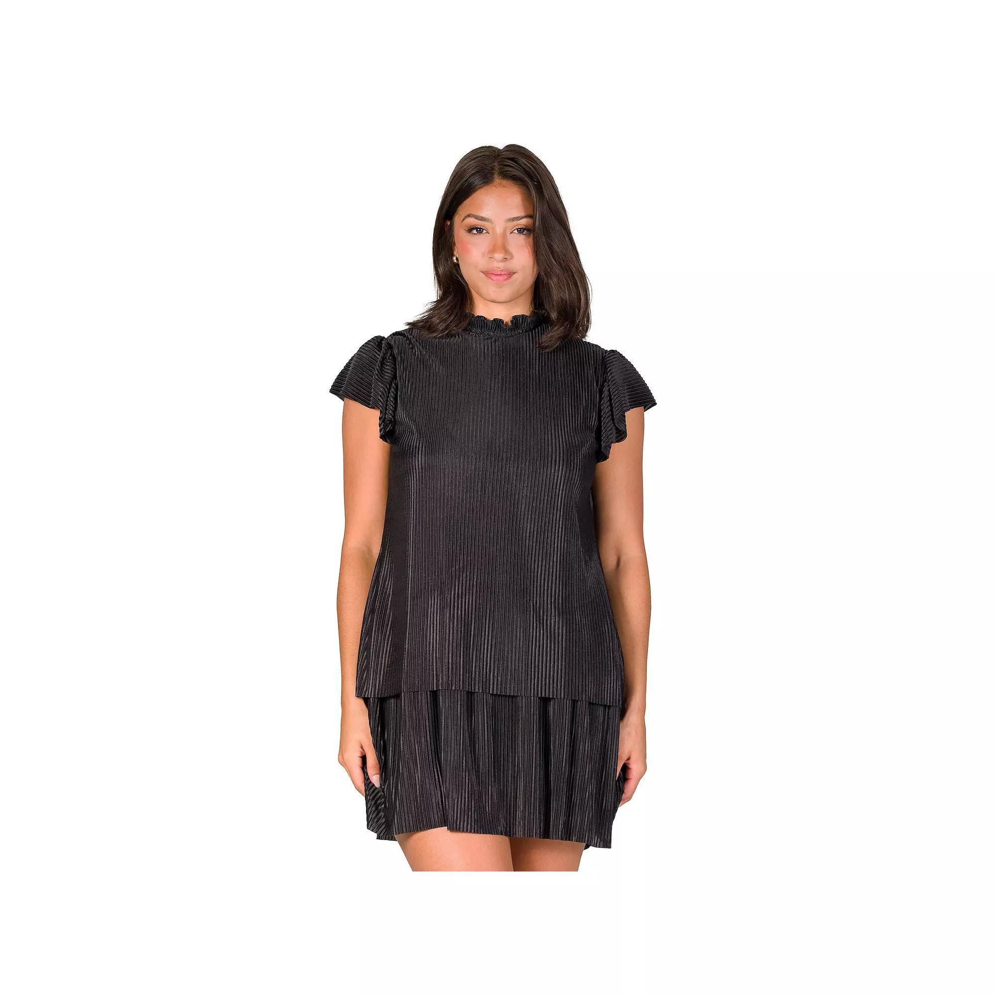 Women's 24Seven Comfort Apparel Ruffle Cap Sleeve High Neck Pleated Tiered Mini Dress, Size: XL Product Image