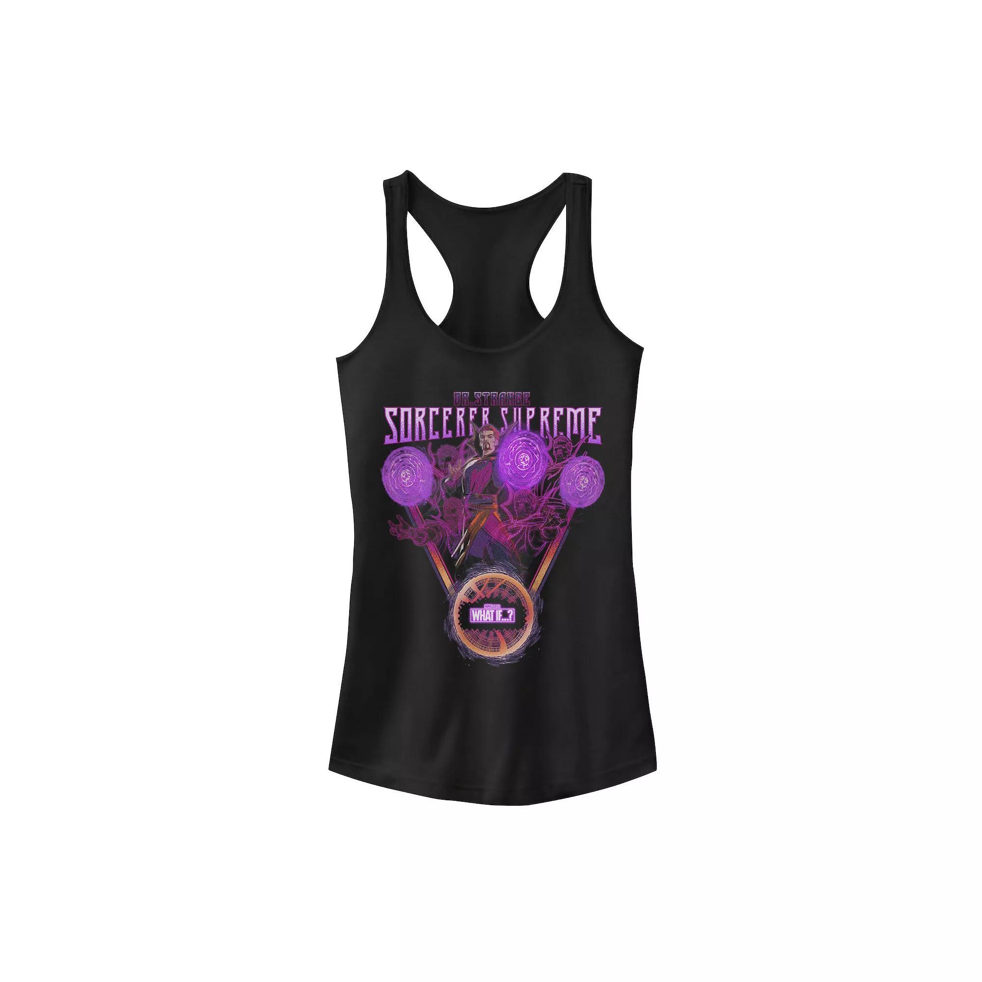Juniors' Marvel What If Doctor Strange Sorcerer Supreme Poster Racerback Tank Top, Girl's, Size: Medium, Black Product Image