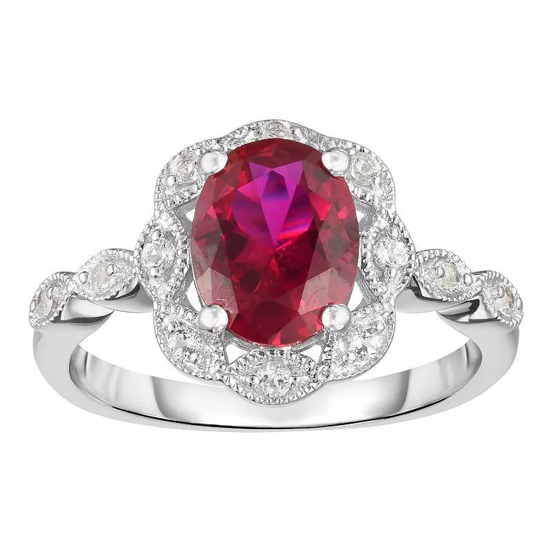 Sterling Silver Lab-Created Gemstone & White Topaz Frame Ring, Women's, Size: 7, Created Red Product Image