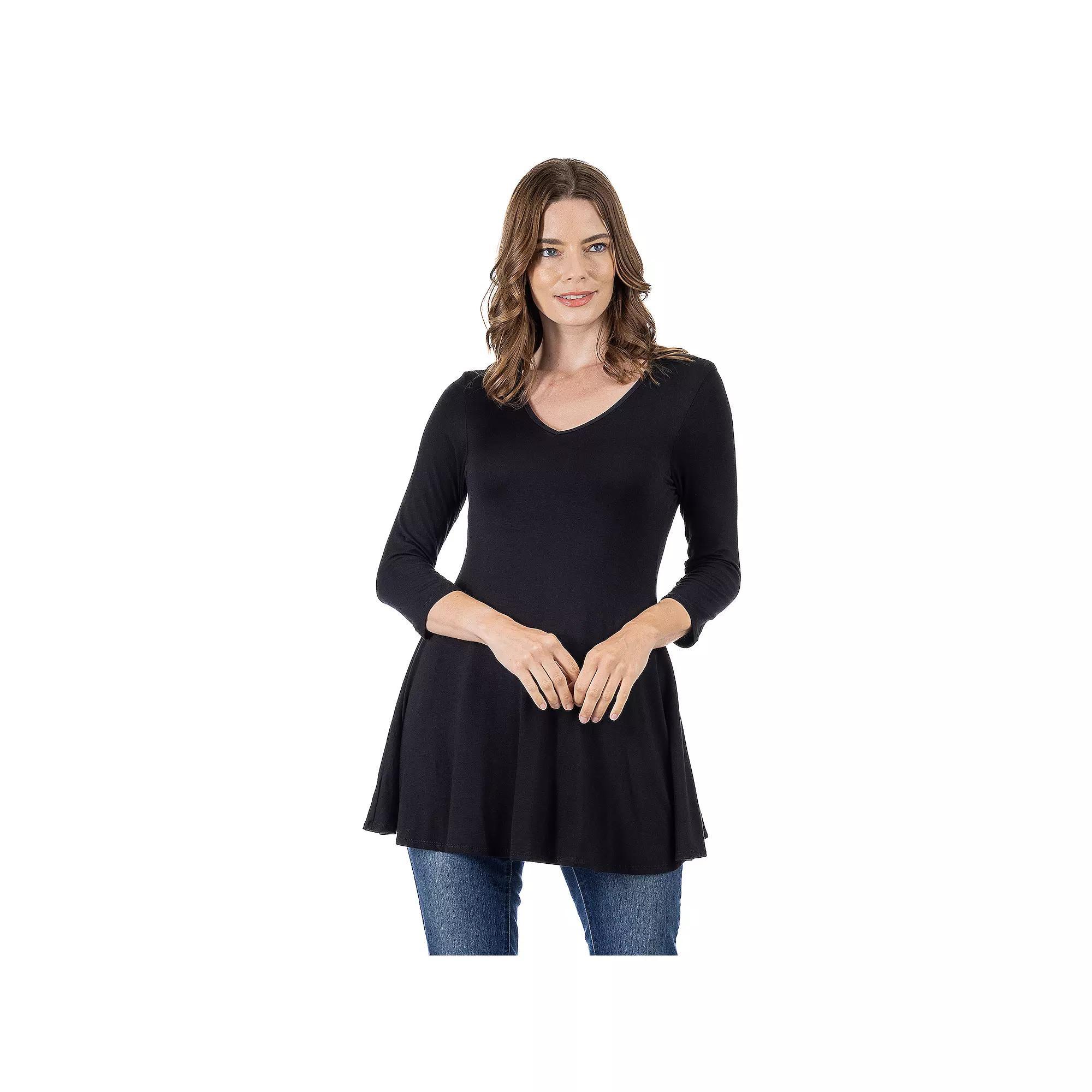 Women's 24Seven Comfort Apparel V Neck Tunic Top, Size: Large, Penny Product Image