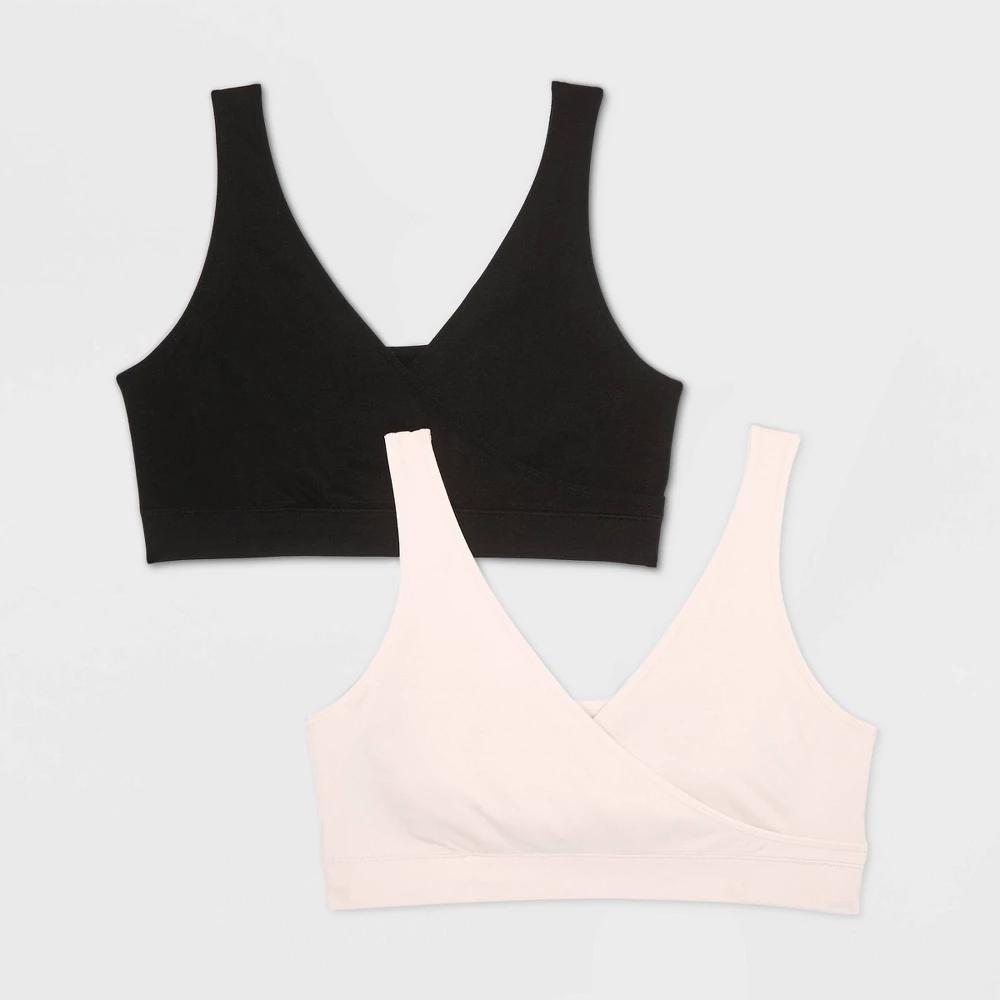 Women's Nursing 2pk Pullover Seamless Sleep Bra - Auden™ Black/Soft Petal Pink M: Maternity Wireless Knit Product Image