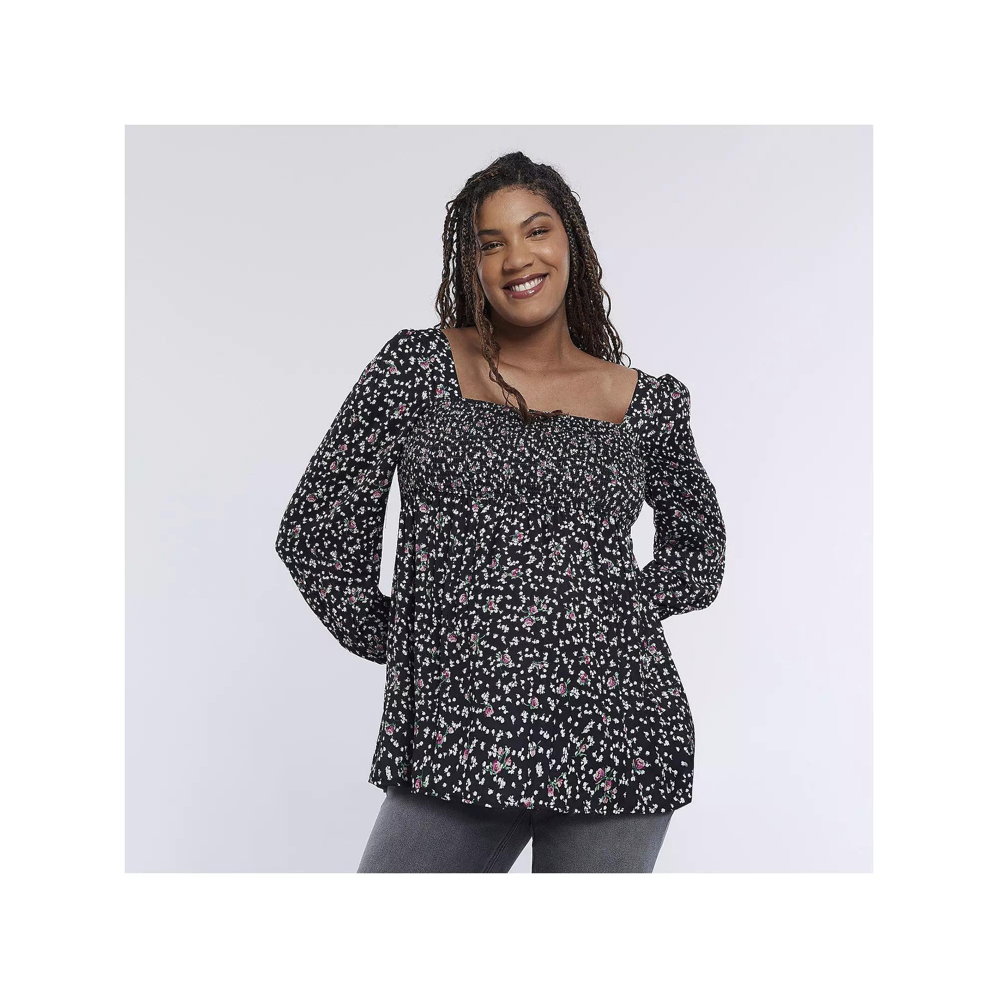 Maternity Motherhood® Smocked Babydoll Top, Women's, Size: Small-Mat, Black Ditsy Product Image