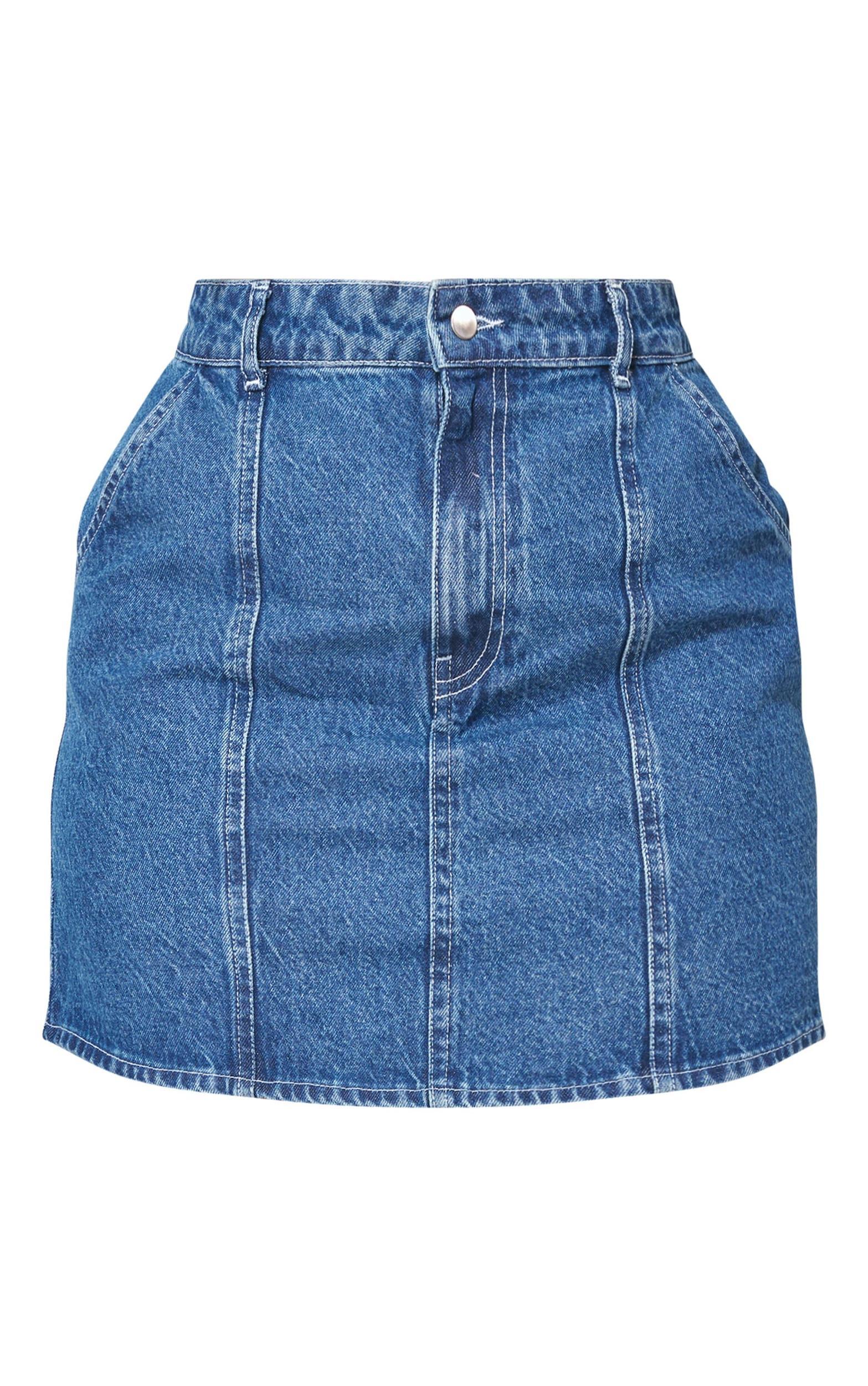Plus Mid Blue Wash Carpenter Pocket Detail Denim Mini Skirt Product Image