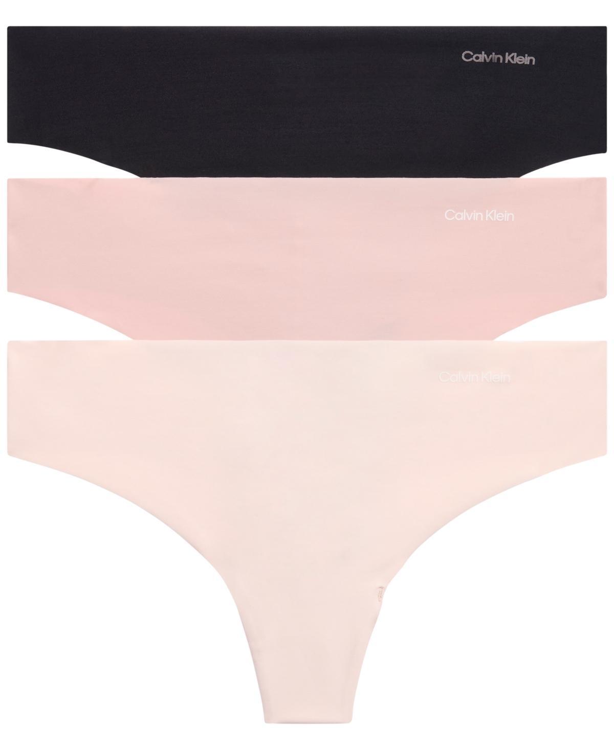 Women's Calvin Klein 3-pk. Invisibles Seamless Thong Panty Set QD3558, Size: XL, Black Speakeasy Bare Product Image