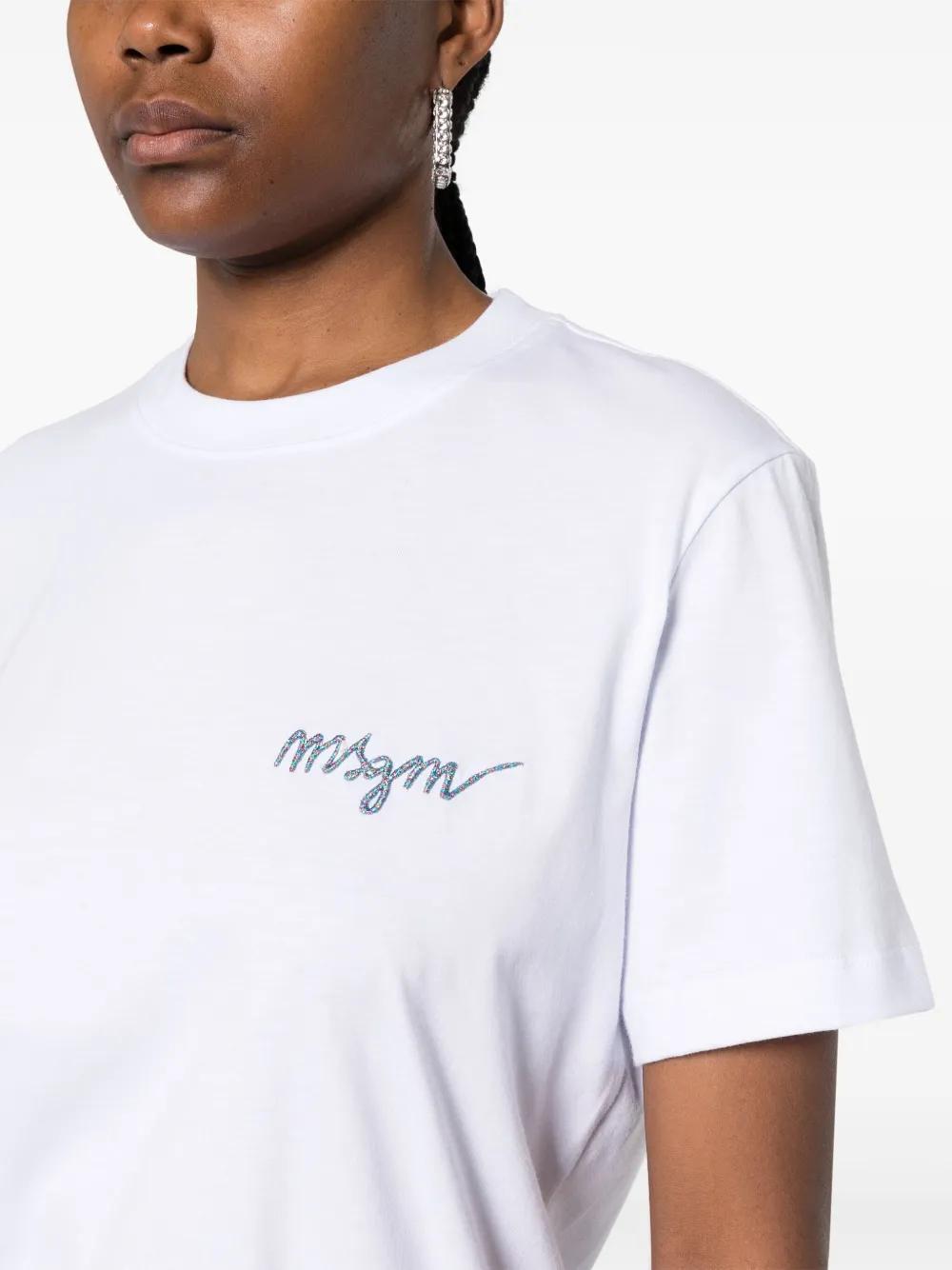 MSGM Logo-embroidered Cotton T-shirt In White Product Image