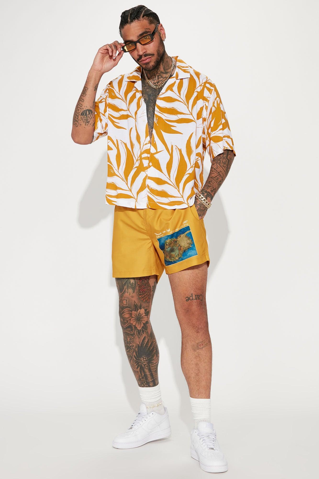 Through The Weeds Short Sleeve Button Up - Yellow Product Image