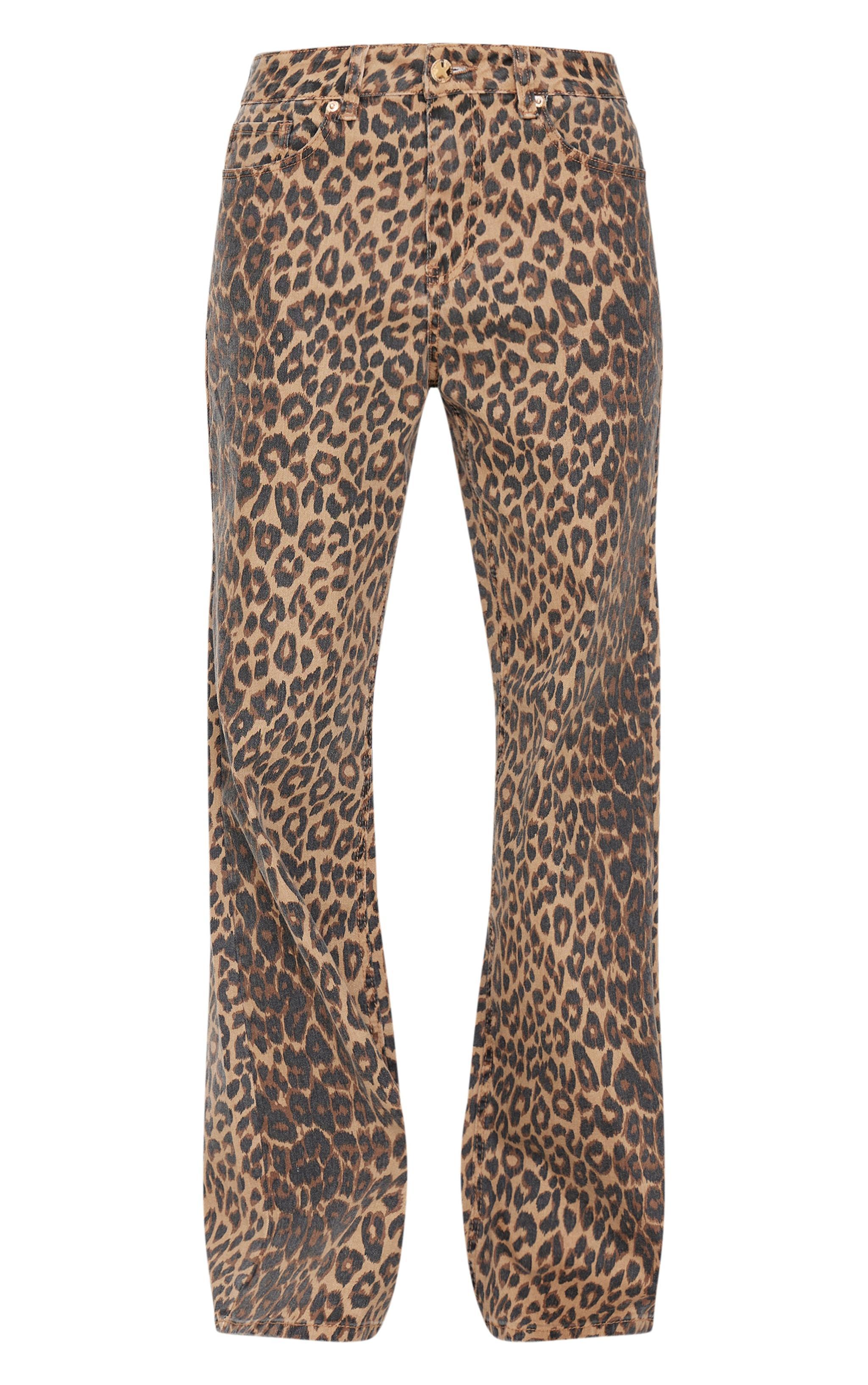 Brown Leopard Print Low Waist Jeans Product Image