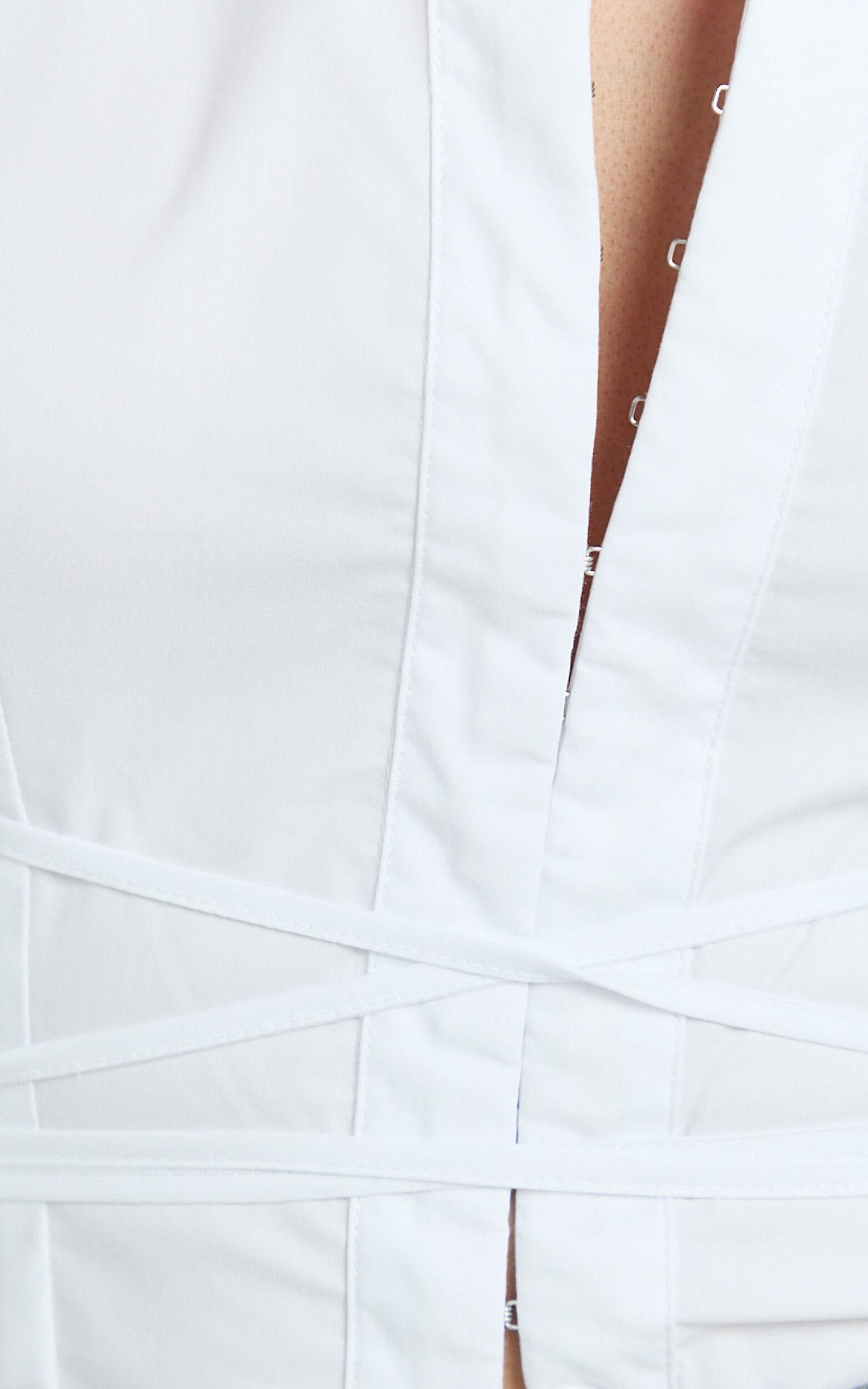 Katherine Top - Collared Plunge Flared Sleeve Top in White Product Image