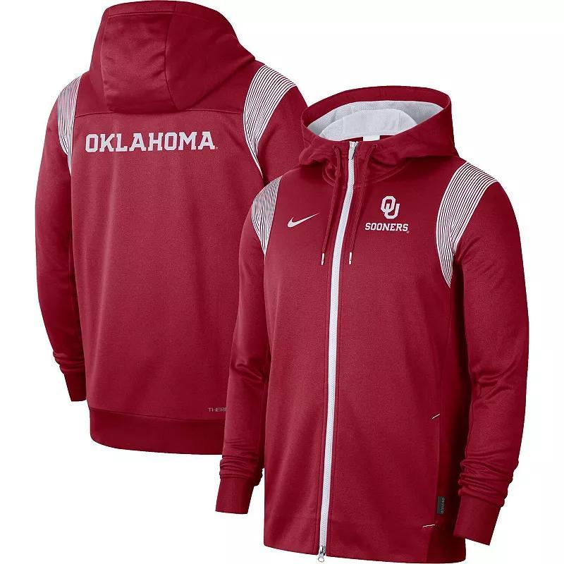 Men's Nike Crimson Oklahoma Sooners Sideline Lockup Performance Full-Zip Hoodie Jacket, Size: Large, Red Product Image