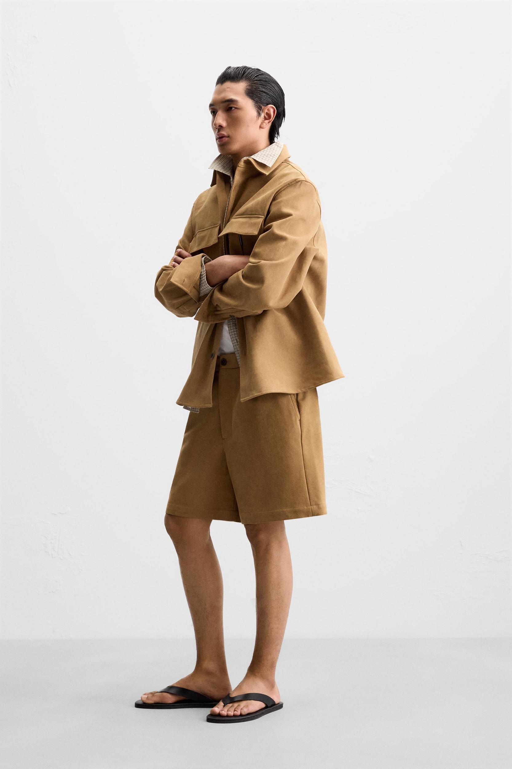 PLEATED FAUX SUEDE SHORTS Product Image