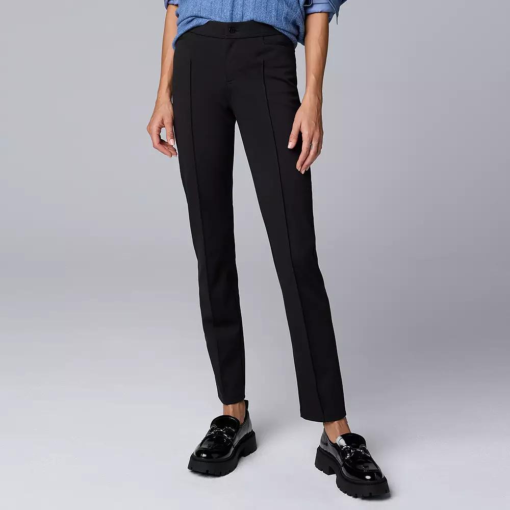 Women's Simply Vera Vera Wang Mid-Rise Pintuck Ponte Skinny Pants, Size: Small, Black Product Image