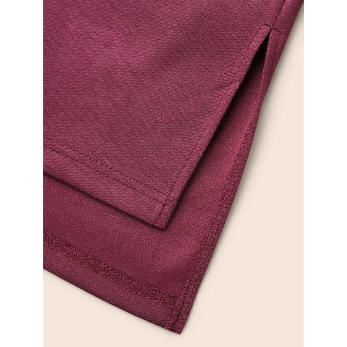Plus Size Solid Raglan Sleeve Slit Hem Sweatshirt Women Plum Casual Slit Loose Non Everyday Sweatshirts BloomChic 12/L Product Image