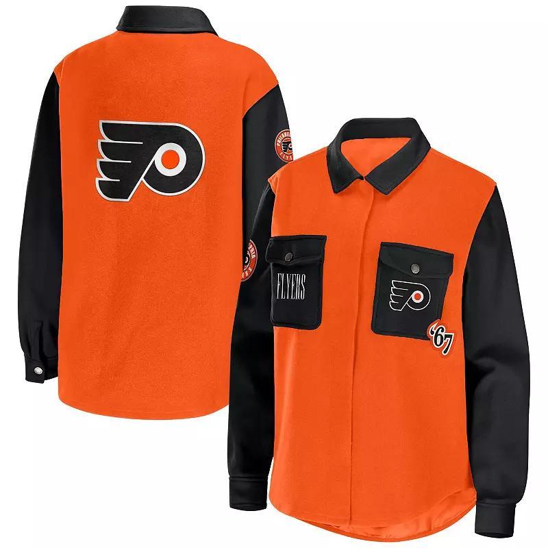 Women's WEAR by Erin Andrews Orange/Black Philadelphia Flyers Colorblock Button-Up Shirt Jacket, Size: Small, Fly Orange Product Image