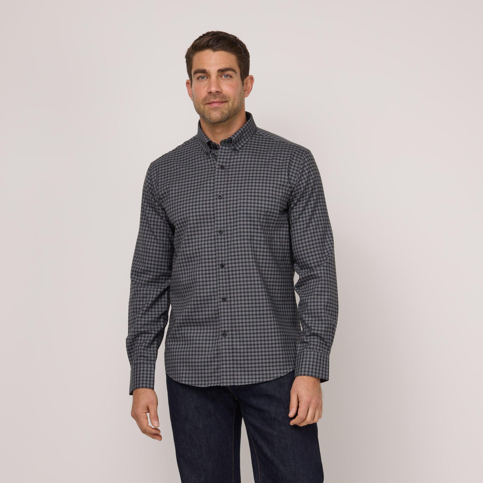 Merino Wool Button-Down Shirt | Black/Castlerock Plaid Product Image