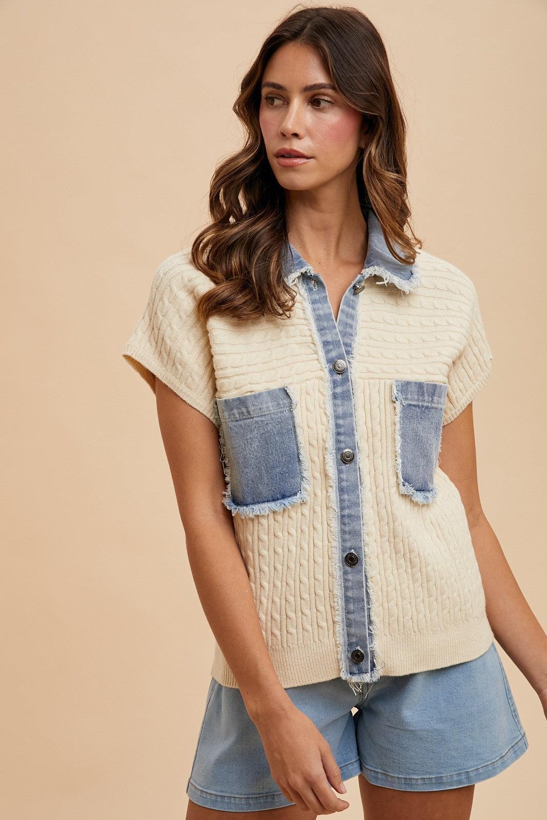 Denim Cable Sweater Jacket Product Image