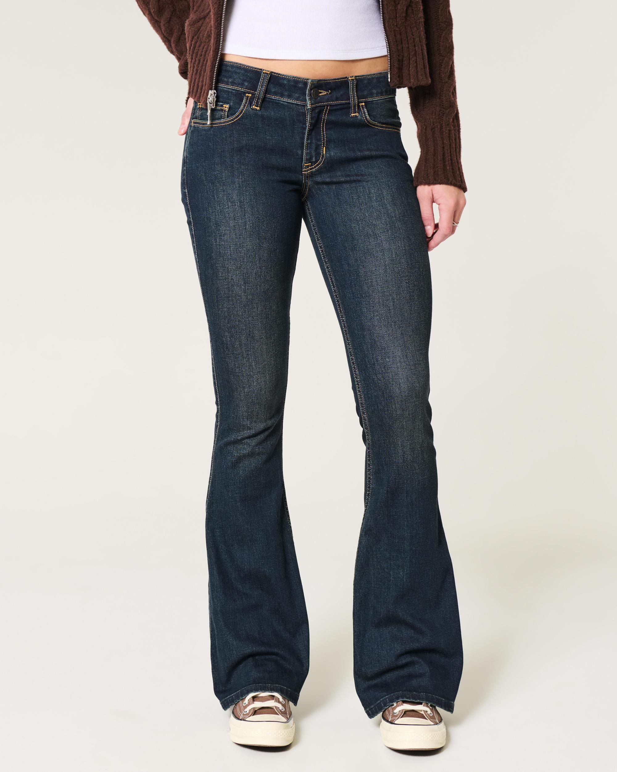 Low-Rise Dark Wash Flare Jeans Product Image
