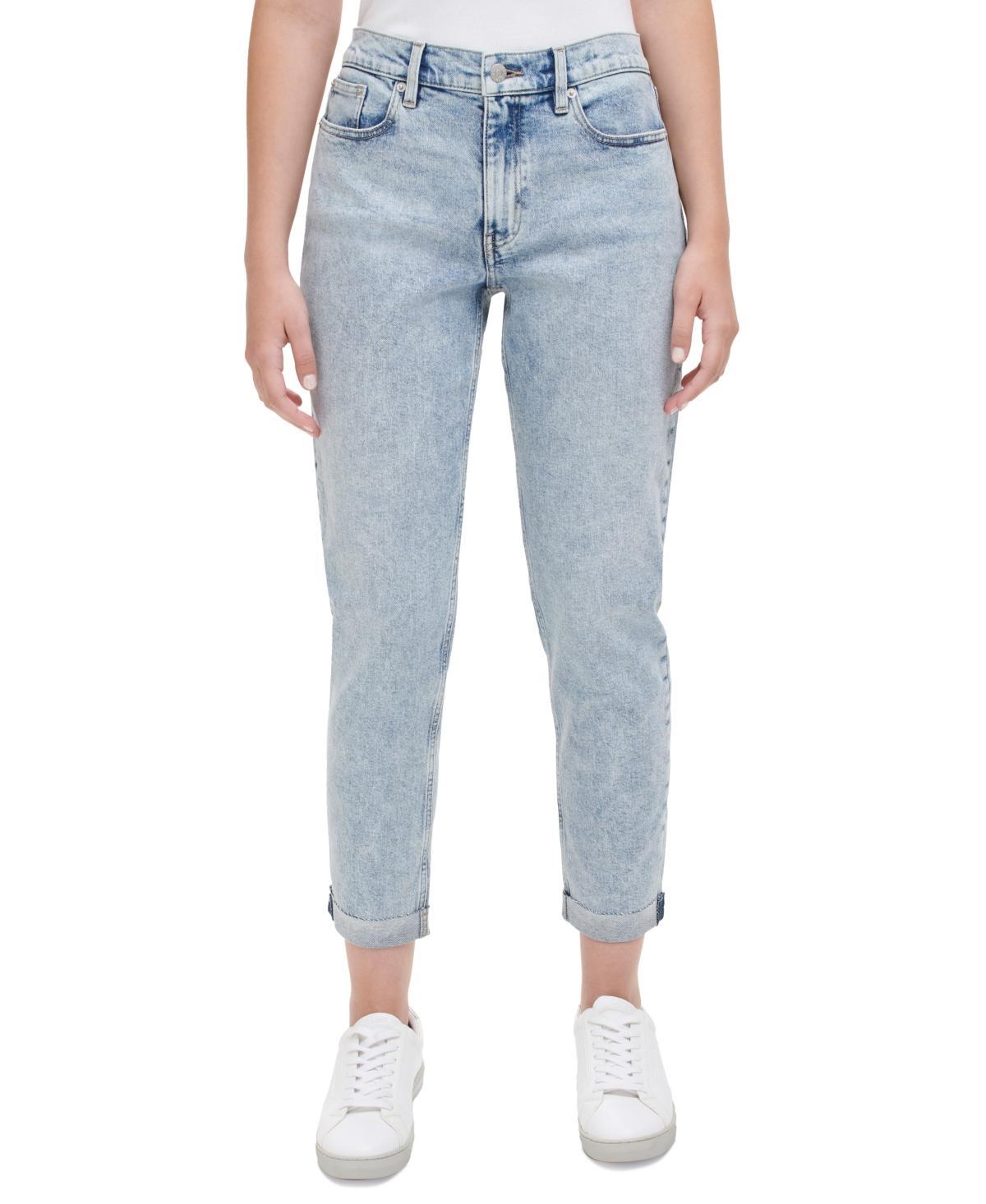 Calvin Klein Jeans Womens Ribbed Quarter Button Polo Shirt Mid Rise Tapered Slim Jeans Product Image