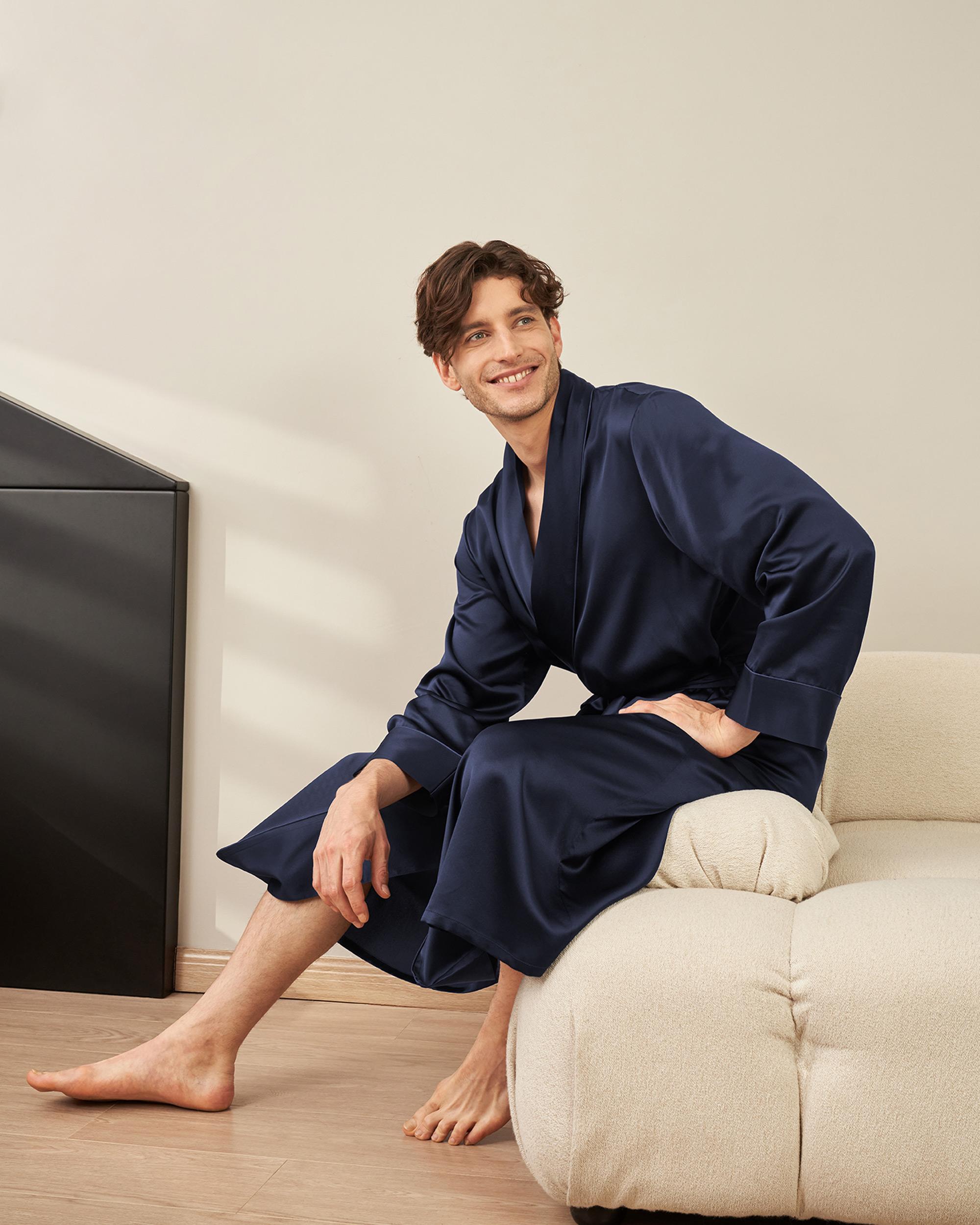 Lapel Collar Long Silk Robe Product Image