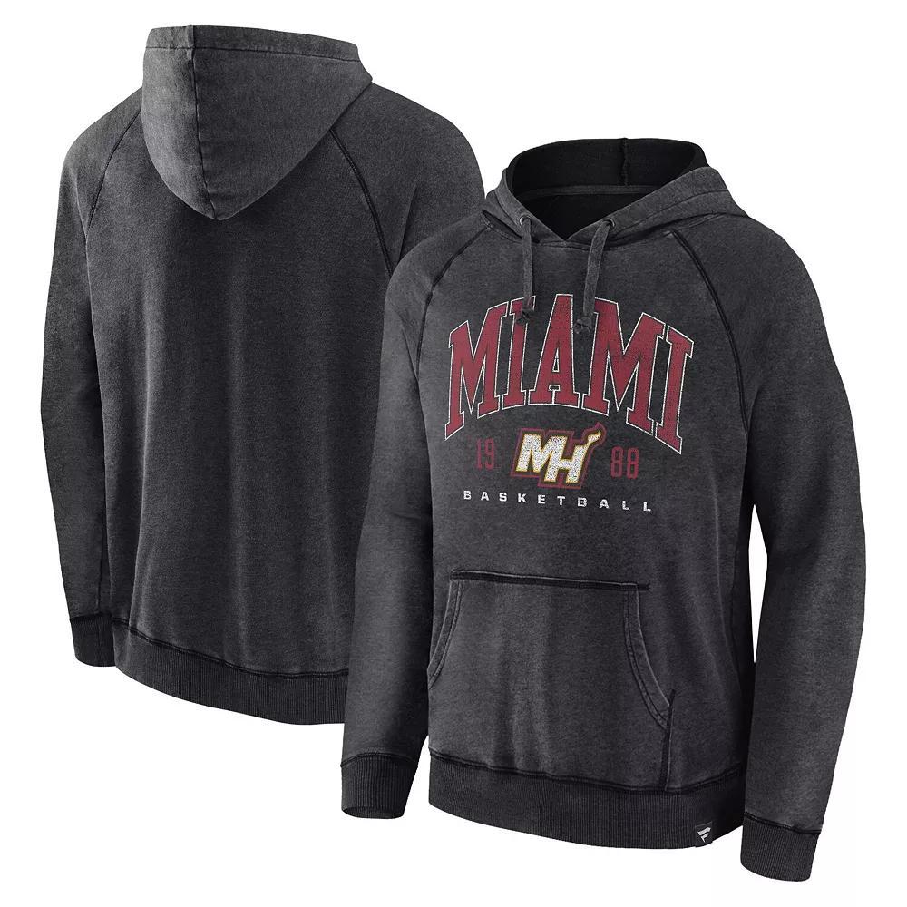 Men's Fanatics Branded Heather Charcoal Miami Heat Foul Trouble Snow Wash Raglan Pullover Hoodie, Size: Large Product Image