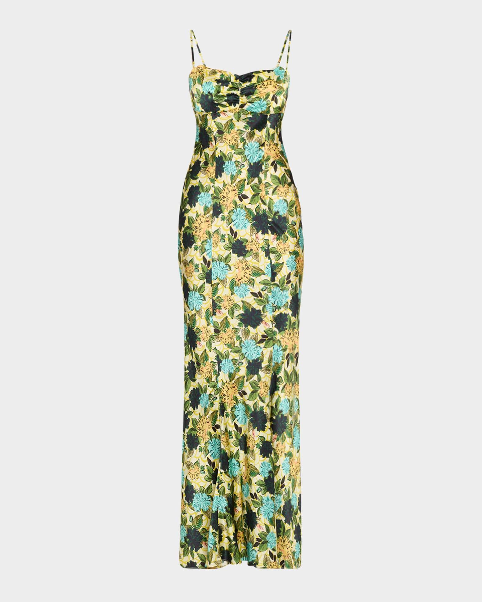Renee Long Floral Silk Spaghetti-Strap Dress Product Image