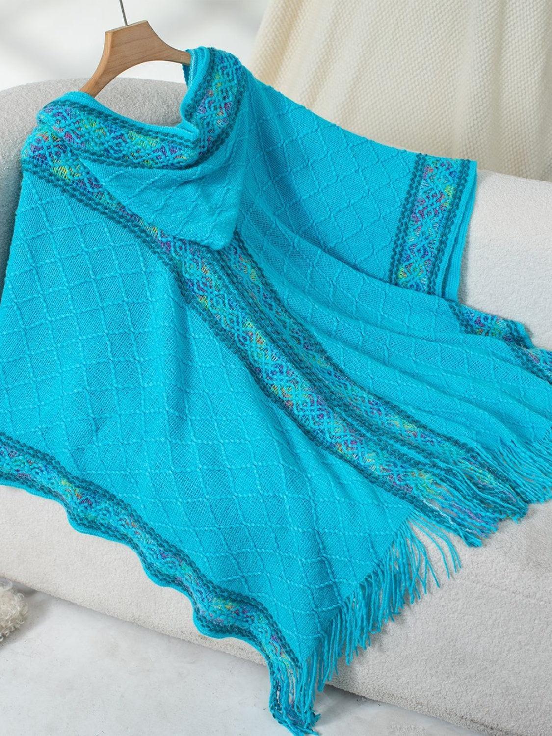 Fringe Half Sleeve Hooded Poncho Product Image