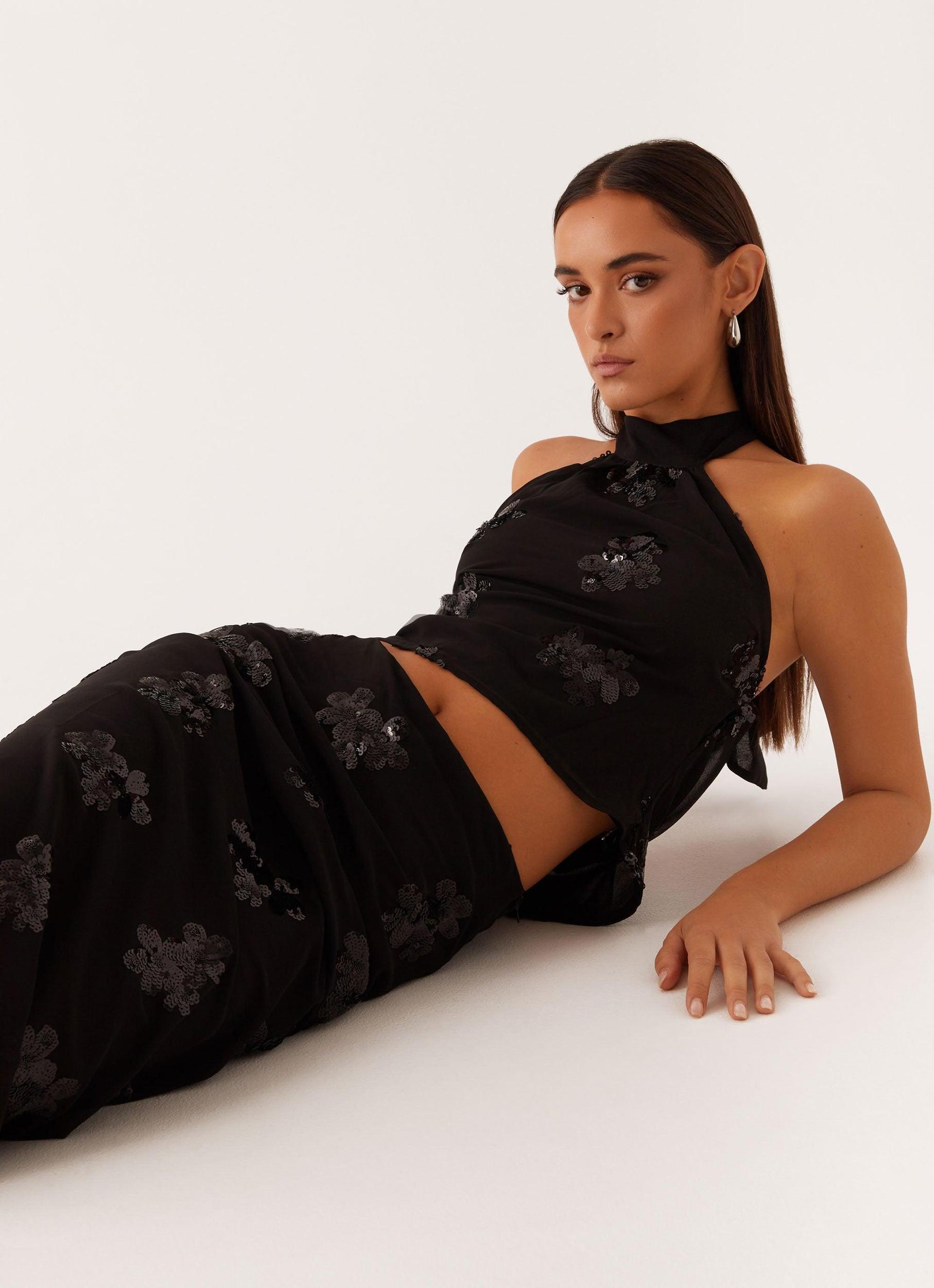 Cillian Sequin Halter Top - Black Girls Product Image