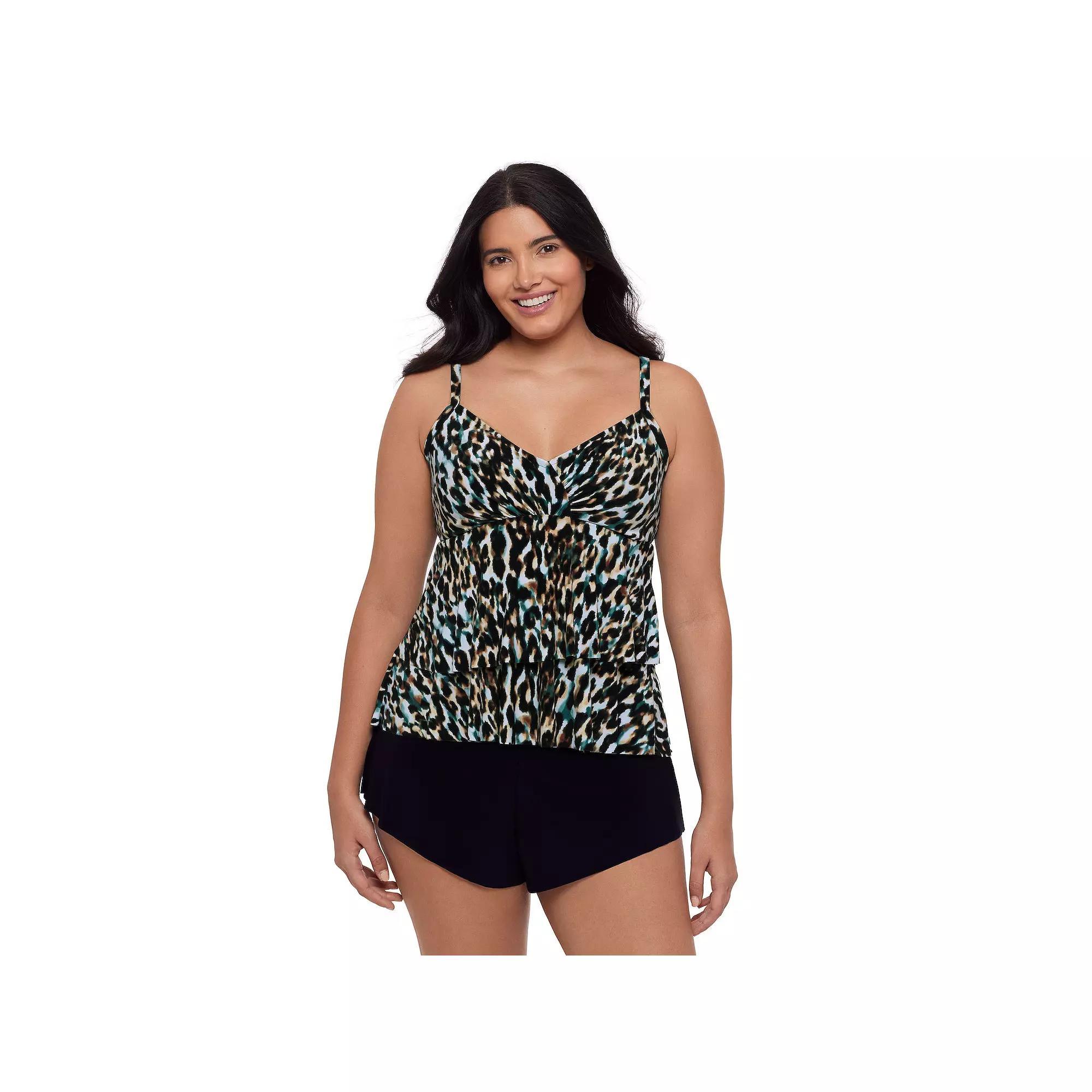 Women's Trimshaper Leopard in The Mist Leona Tankini Swim Top, Size: 12 Product Image