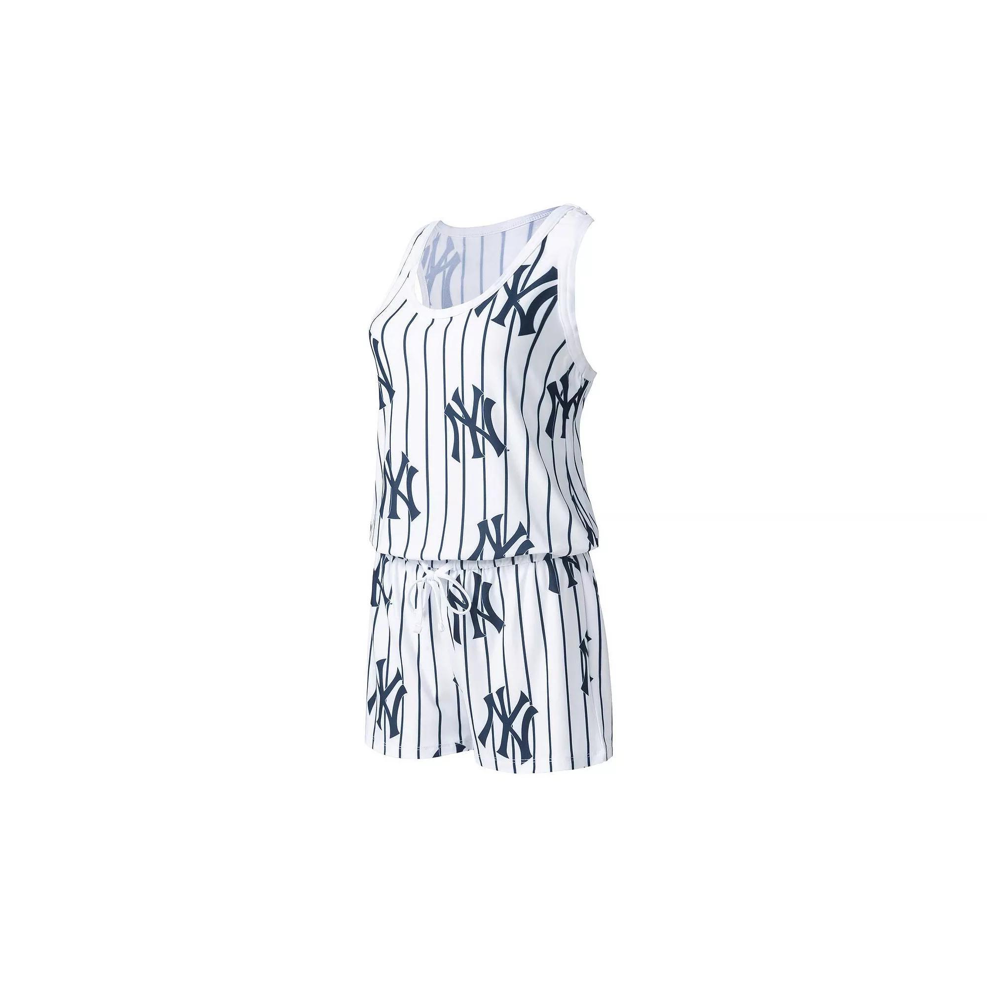 Women's Concepts Sport White New York Yankees Reel Pinstripe Knit Romper, Size: Medium Product Image