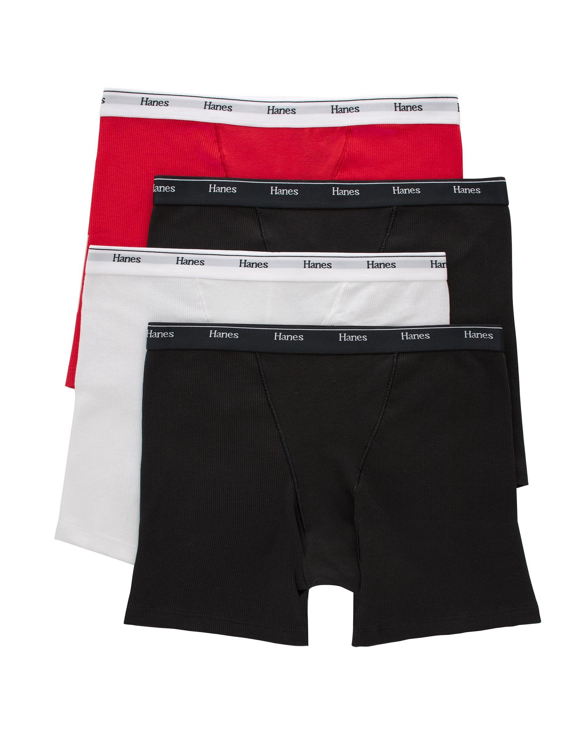 Hanes Originals Women's 4pk Breathable Stretch Cotton Mid-Thigh Boxer Briefs - White/Red/Black S: Tagless Knit Underwear Product Image