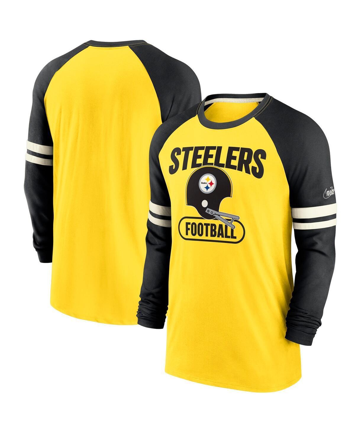 Men's Nike Gold/Black Pittsburgh Steelers Throwback Raglan Long Sleeve T-Shirt, Size: Medium Product Image