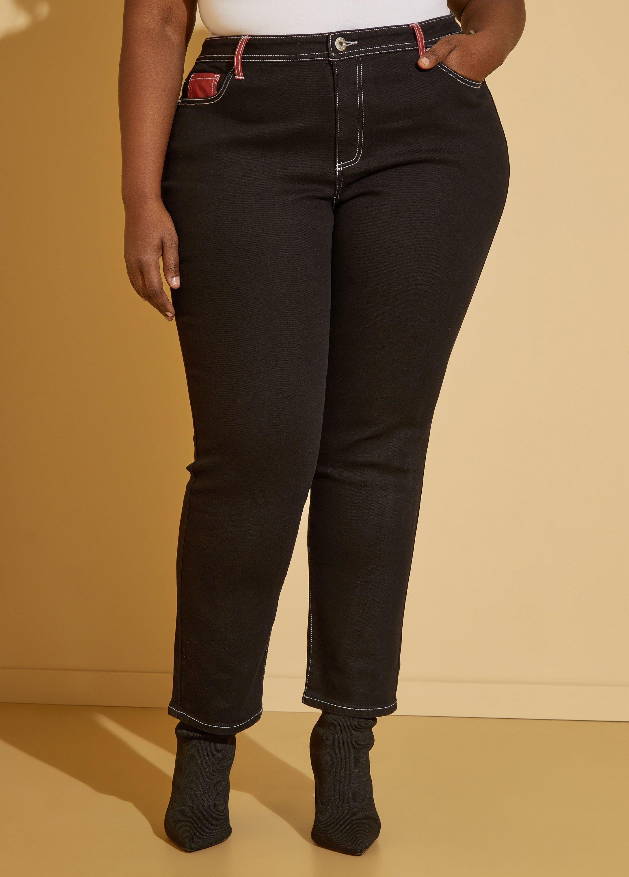 Faux Leather Trimmed Slim Jeans Product Image