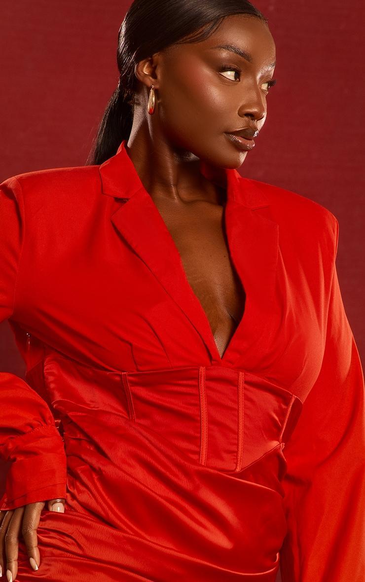 Plus Red Constructed Corset Waist Blazer Dress Product Image