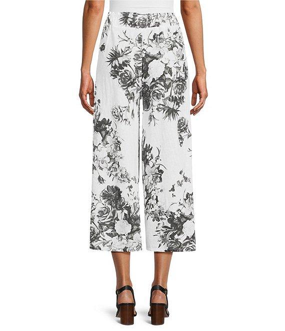 M Made in Italy Coordinating Floral Linen Blend Elastic Waist Wide Leg Pants Product Image