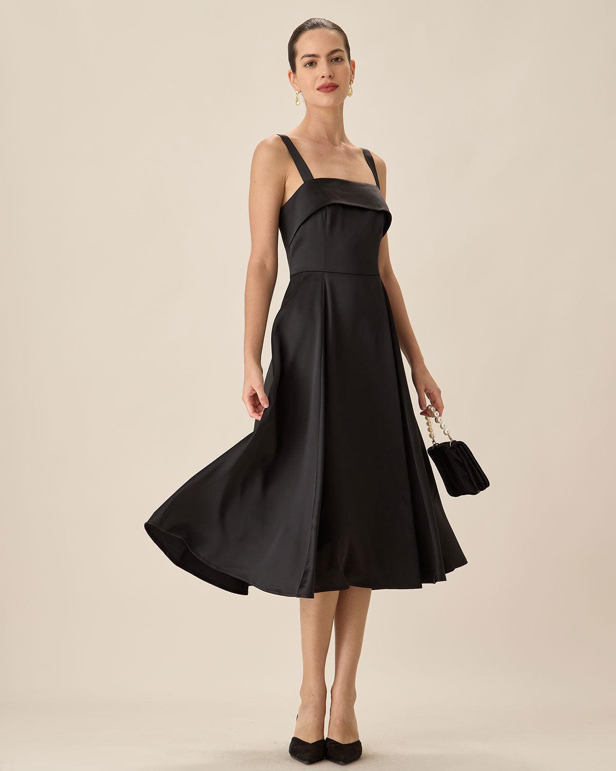 Black Satin Slip Midi Dress Product Image