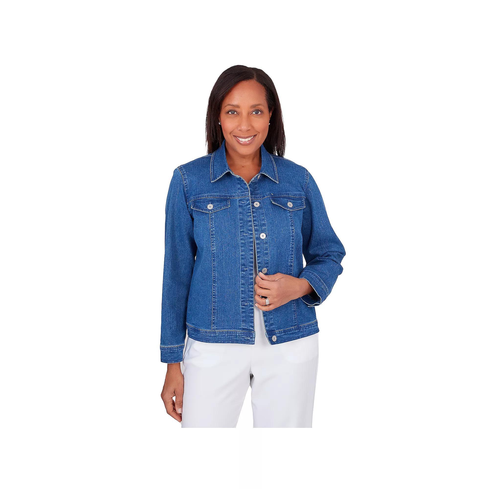 Women's Alfred Dunner Classic Fit Jean Jacket, Size: Medium, Medium Blue Product Image