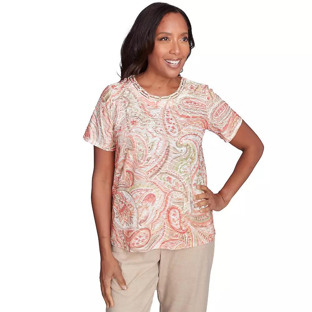 Petite Alfred Dunner Crewneck Paisley Top, Women's, Size: Small Petite, Orange Product Image