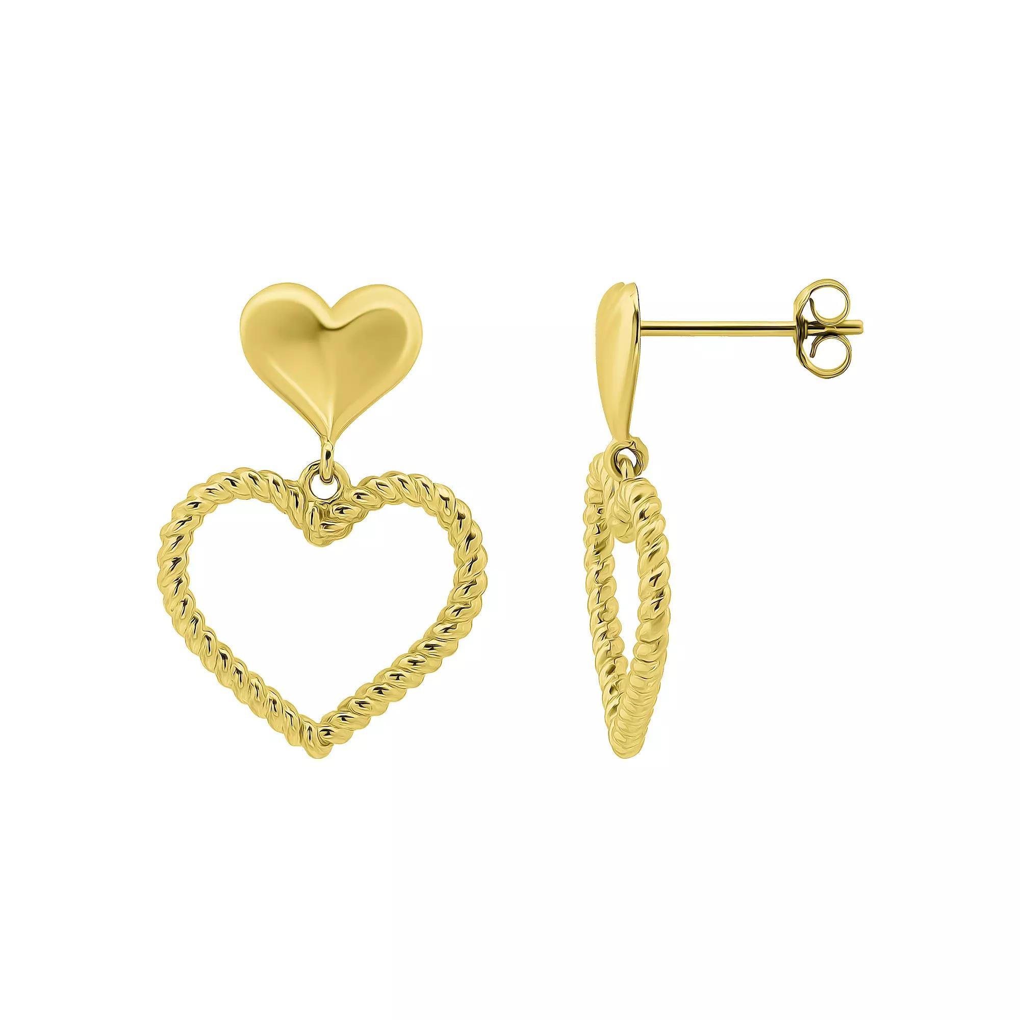 Aleure Precioso Twisted Open Heart Drop Posted Earrings, Women's, Gold Tone Product Image