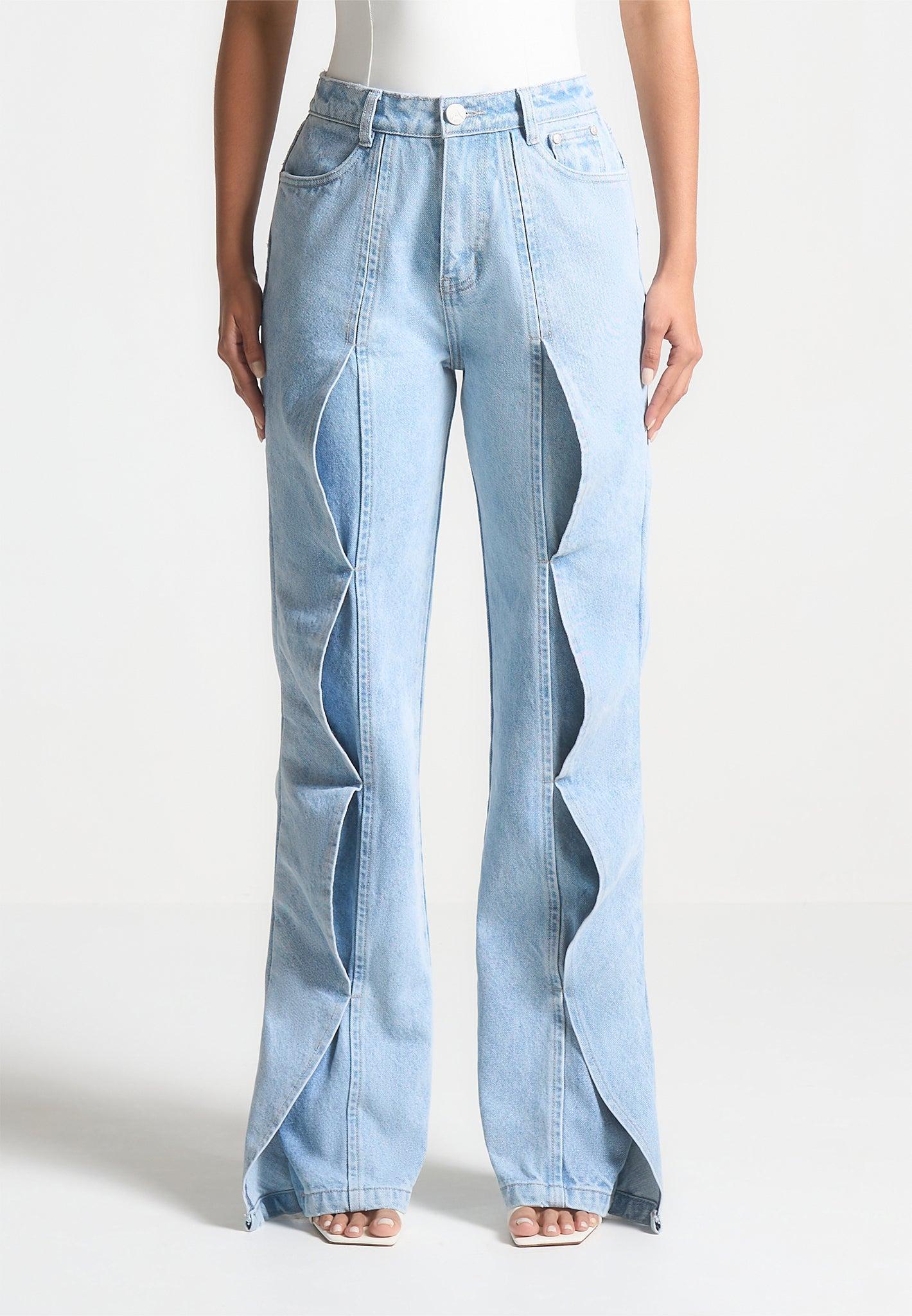 Wave Detail Boyfriend Jeans - Light Blue Female Product Image