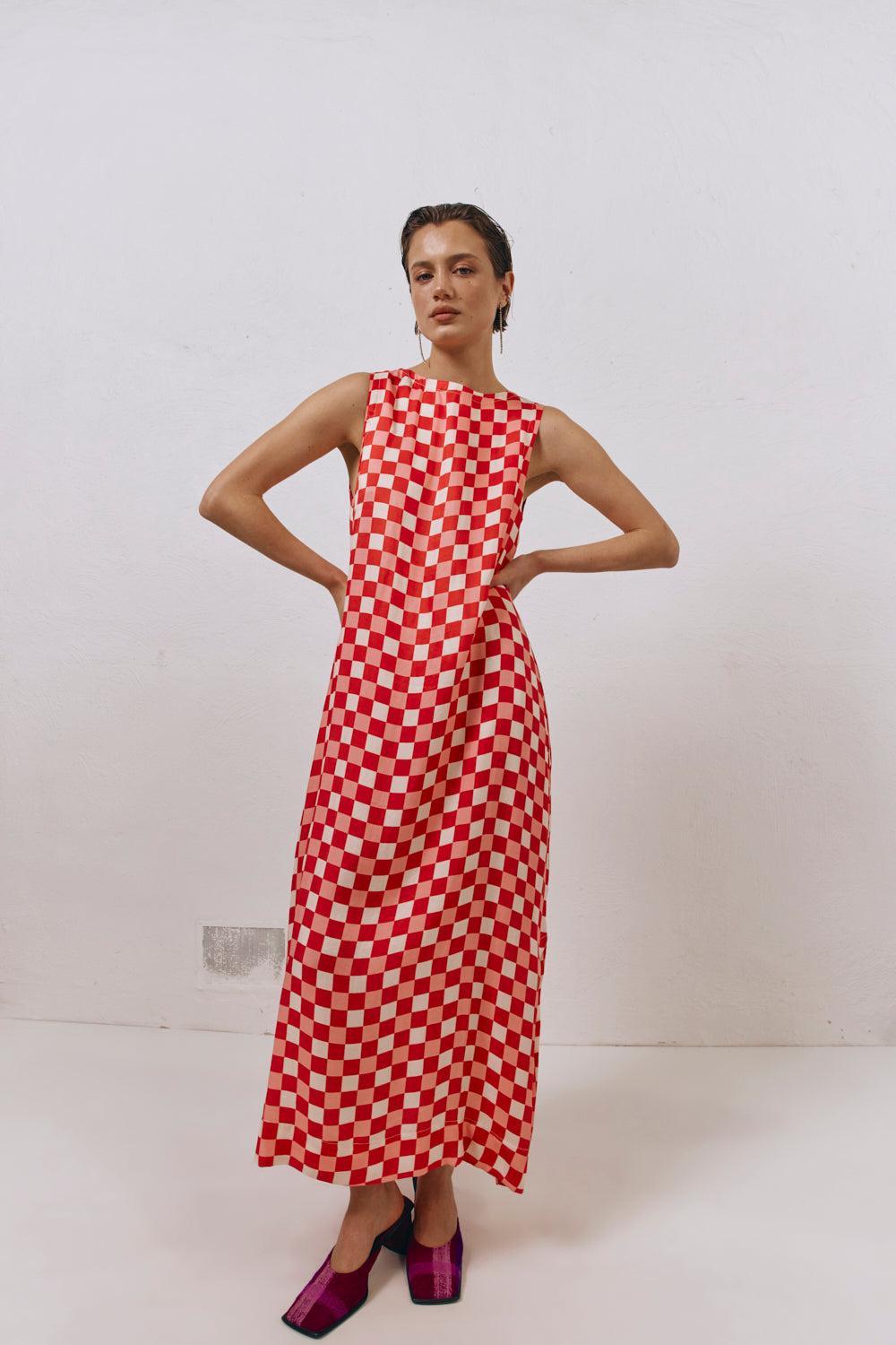 Sacha Smock Midi Dress Check Product Image