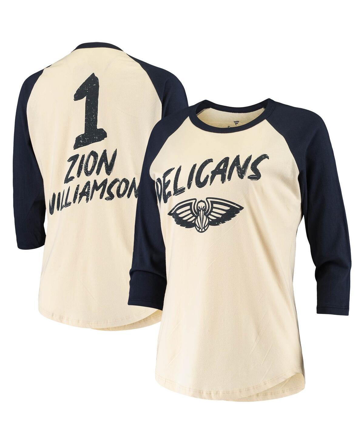 Women's Fanatics Branded Zion Williamson Cream New Orleans Pelicans Raglan 3/4-Sleeve T-Shirt, Size: Medium, Beige Product Image