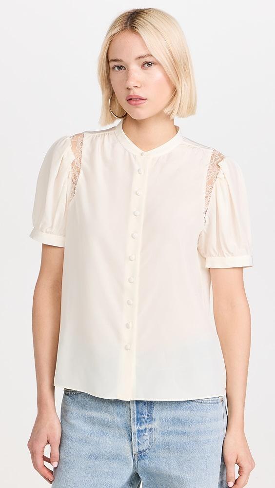 FRAME Lace Shoulder Inset Blouse | Shopbop Product Image
