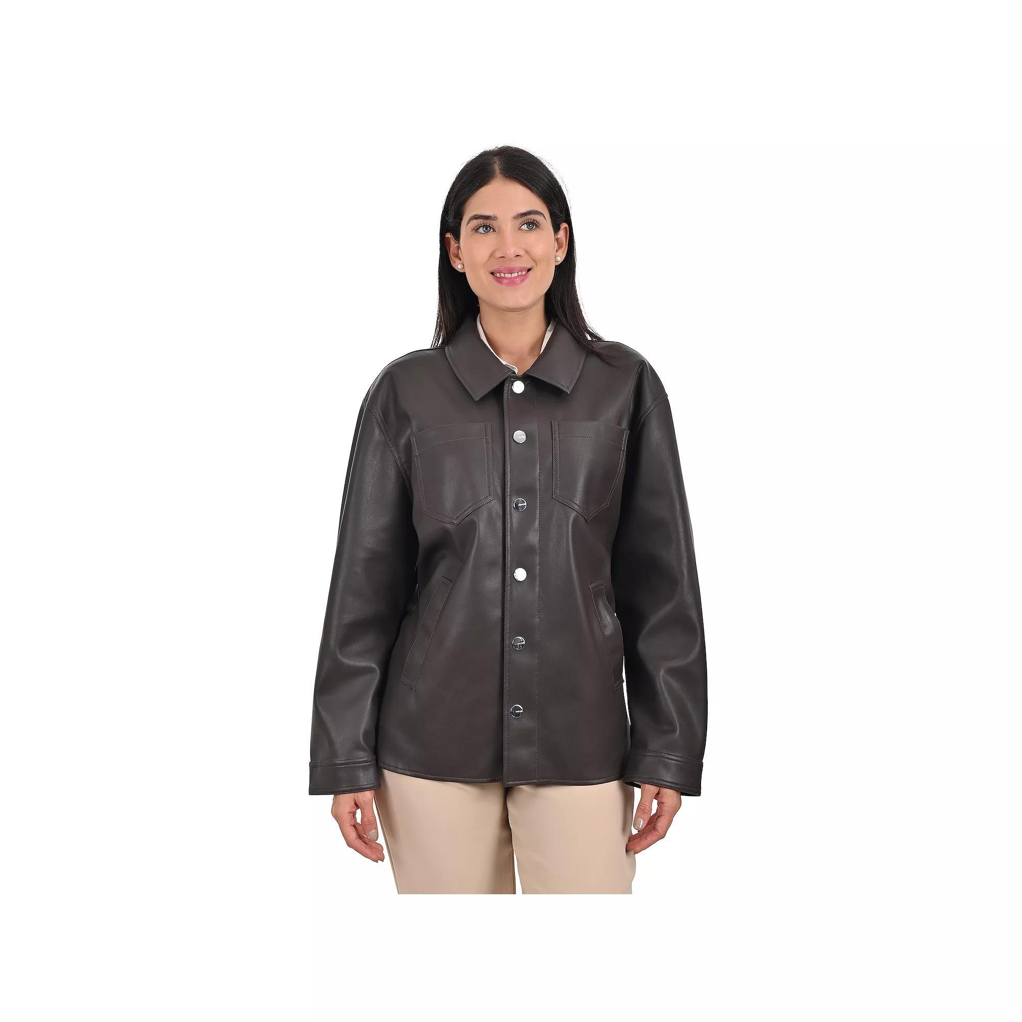 Women's Nine West Faux Leather Shacket, Size: Small, Dark Brown Product Image